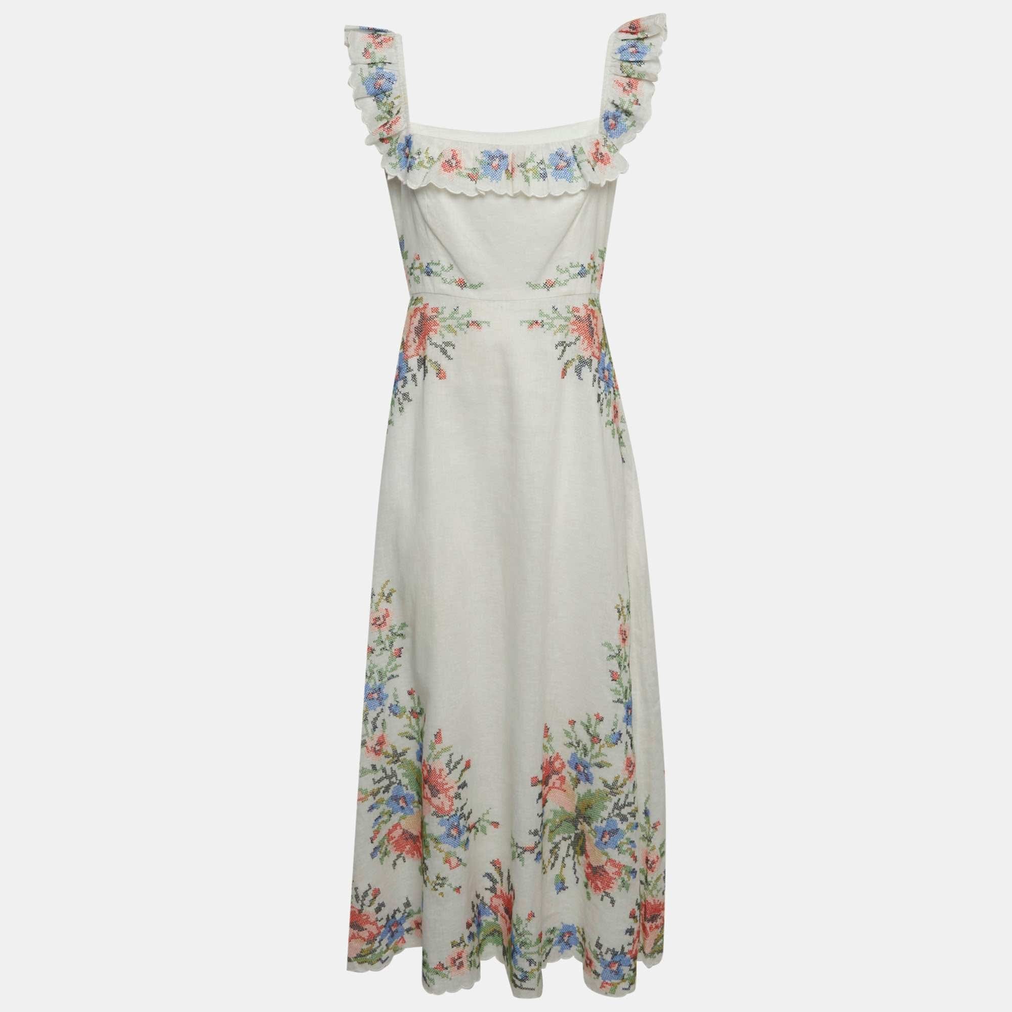 Zimmermann White Linen Cross Stitch Off Shoulder Dress