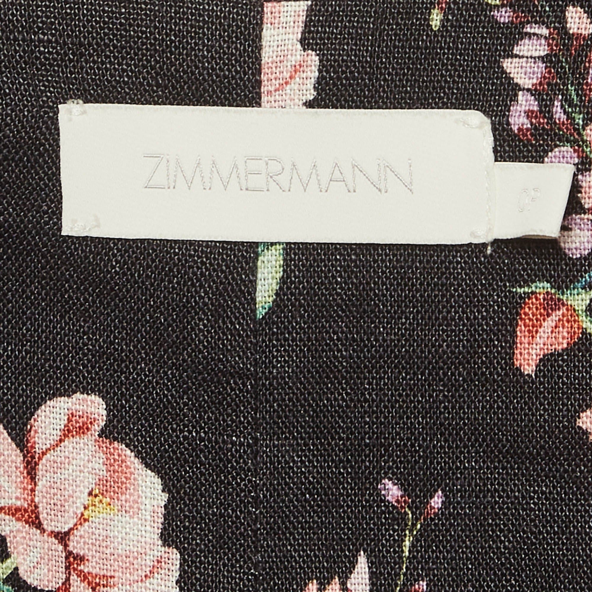Zimmermann Black Floral Print Linen Top And Pants Set