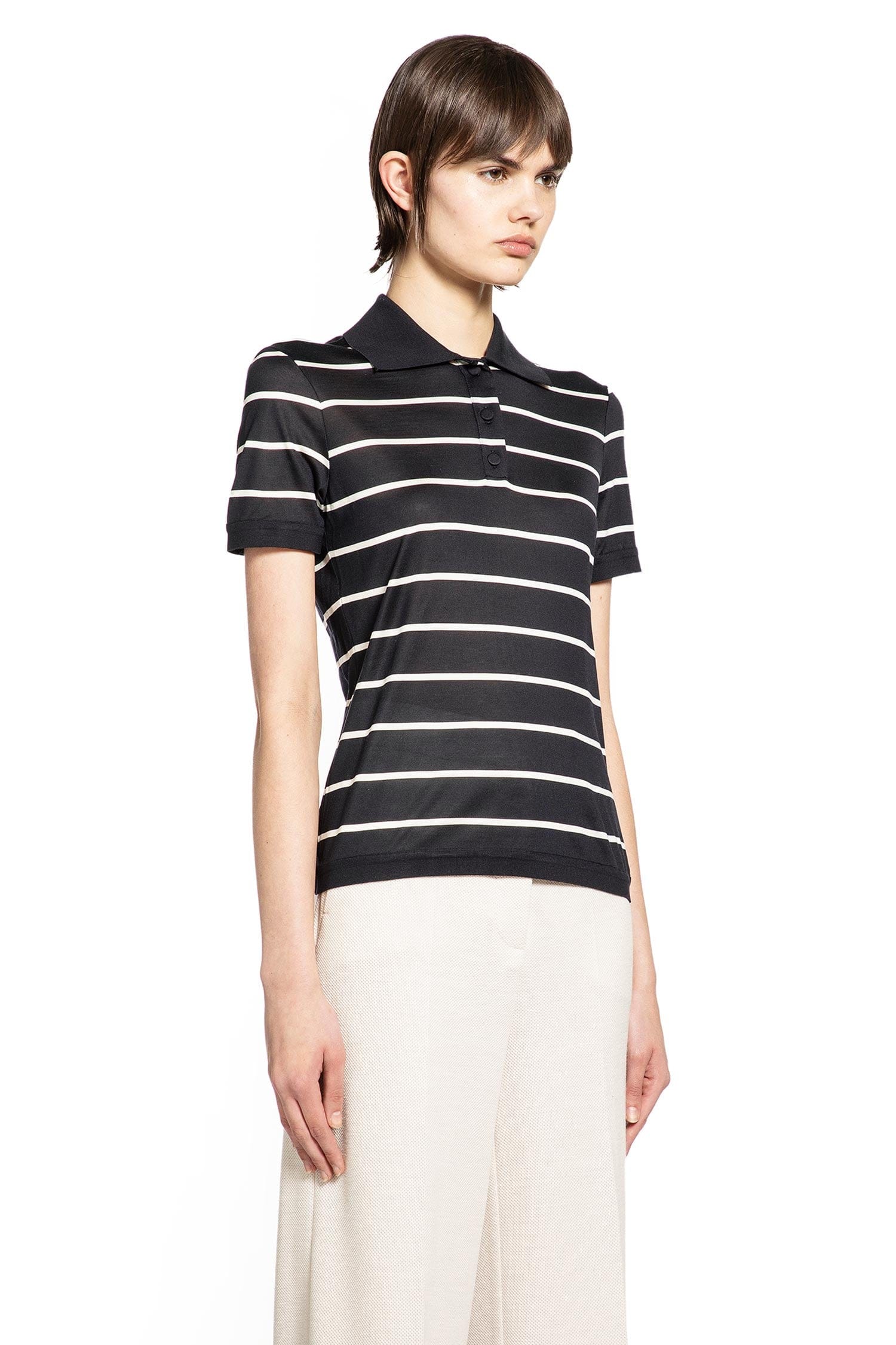 MAX MARA Striped Silk Jersey Short - Sleeve Polo