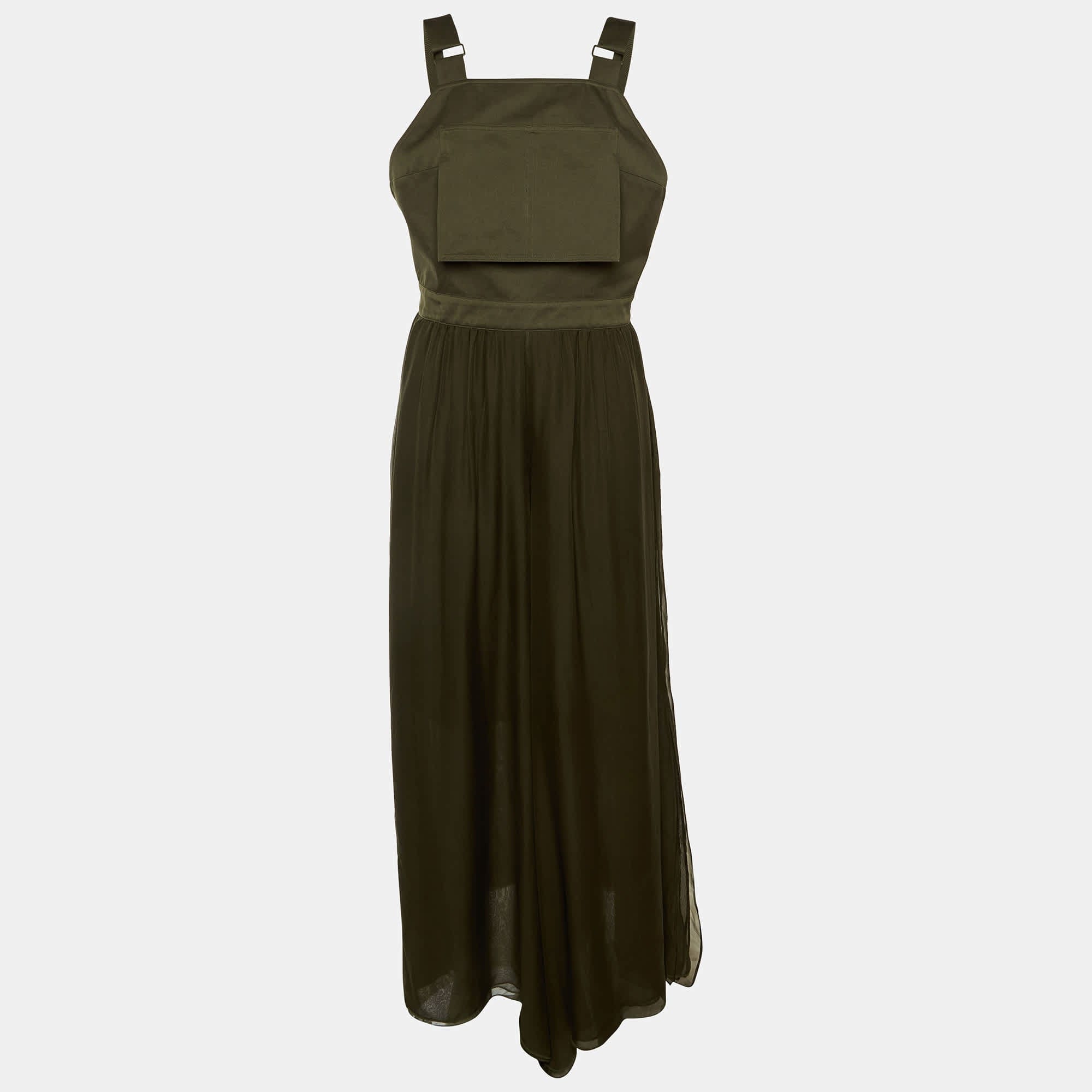 Max Mara Sfilata Olive Green Cotton & Silk Overlay Jumpsuit