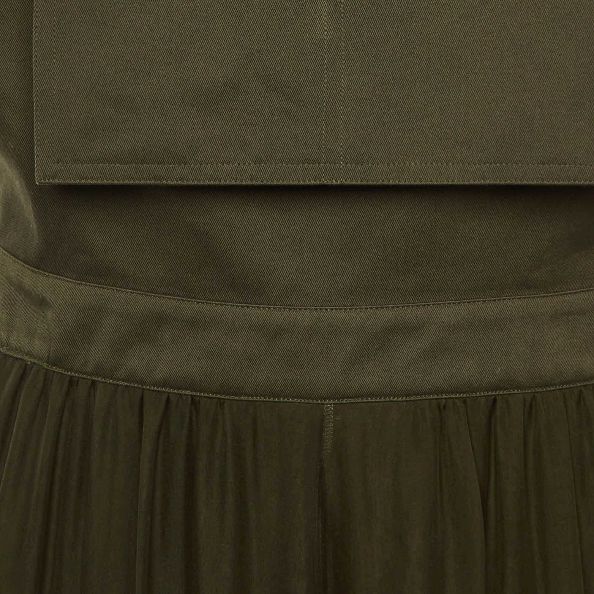 Max Mara Sfilata Olive Green Cotton & Silk Overlay Jumpsuit