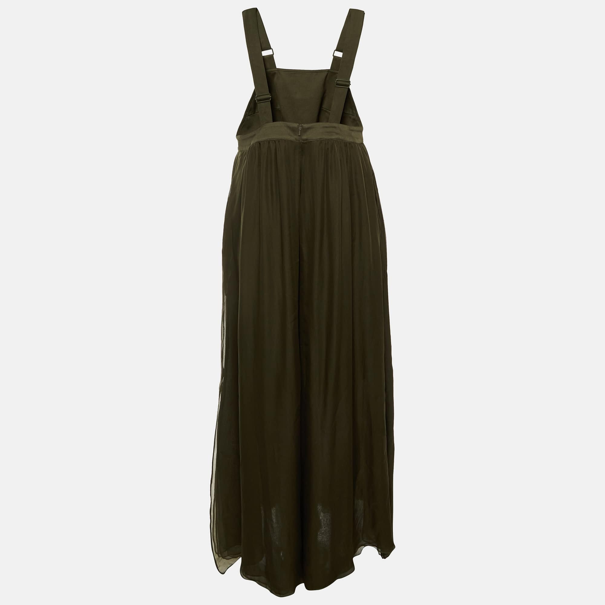 Max Mara Sfilata Olive Green Cotton & Silk Overlay Jumpsuit