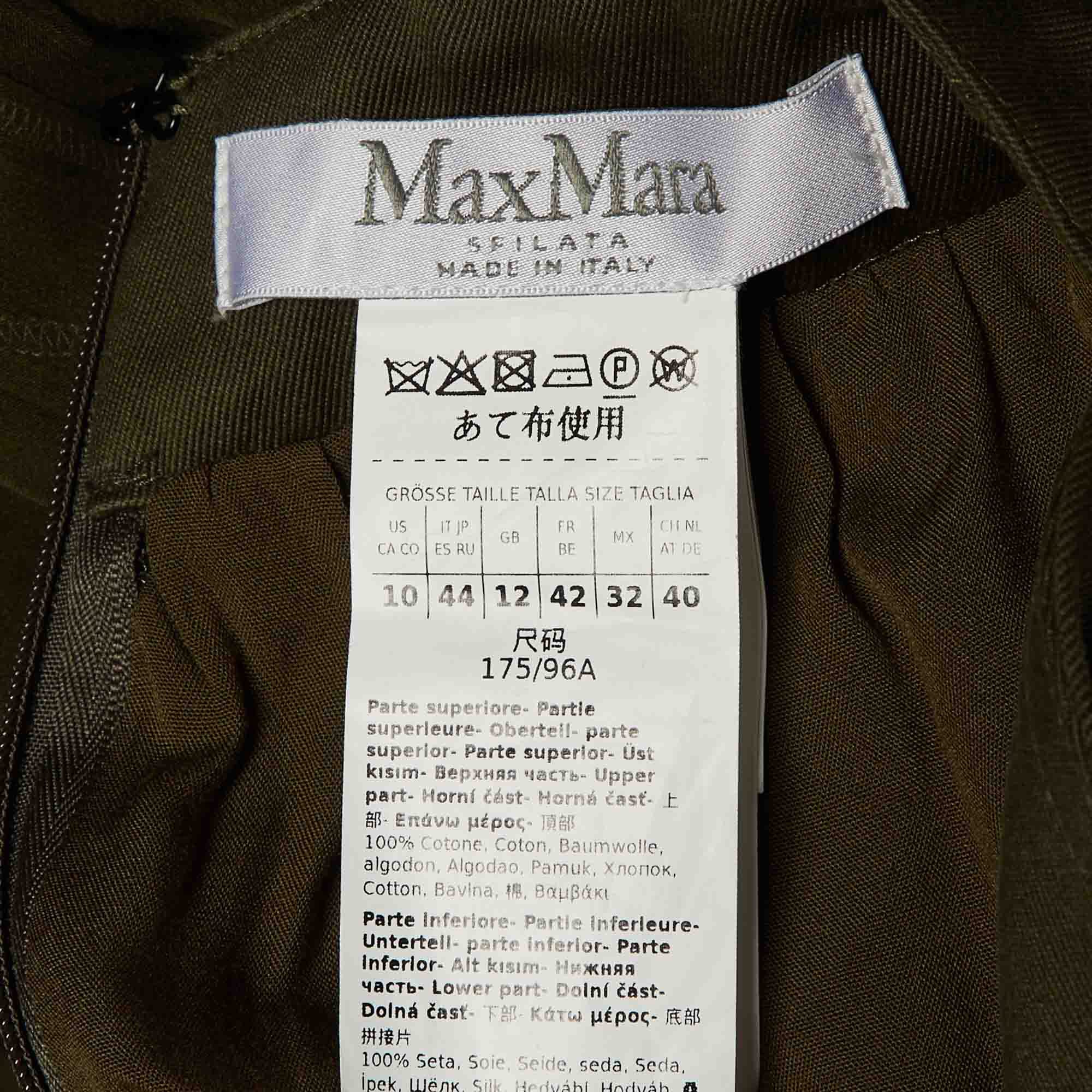 Max Mara Sfilata Olive Green Cotton & Silk Overlay Jumpsuit