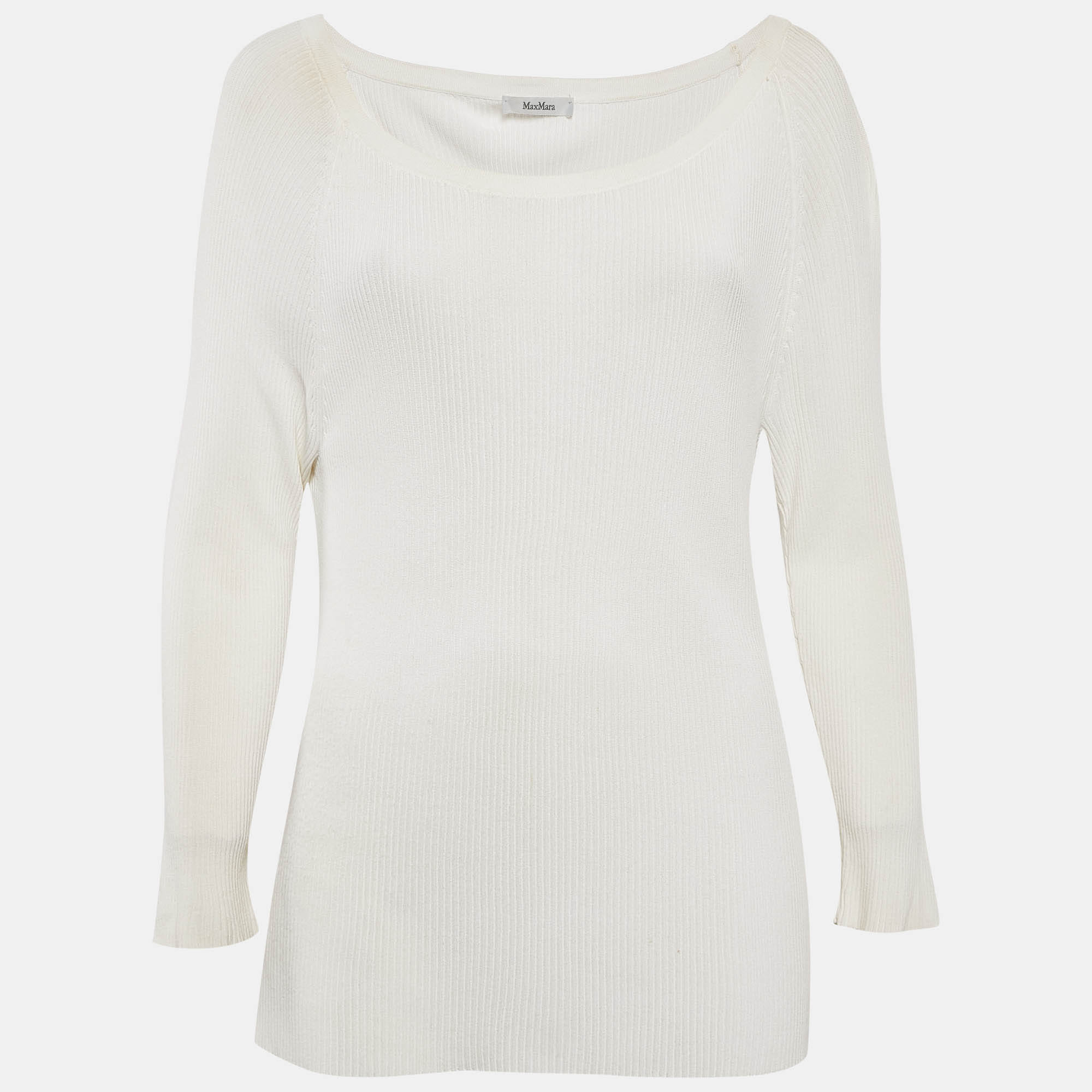 White Rib Knit Boat Neck Top Xxl