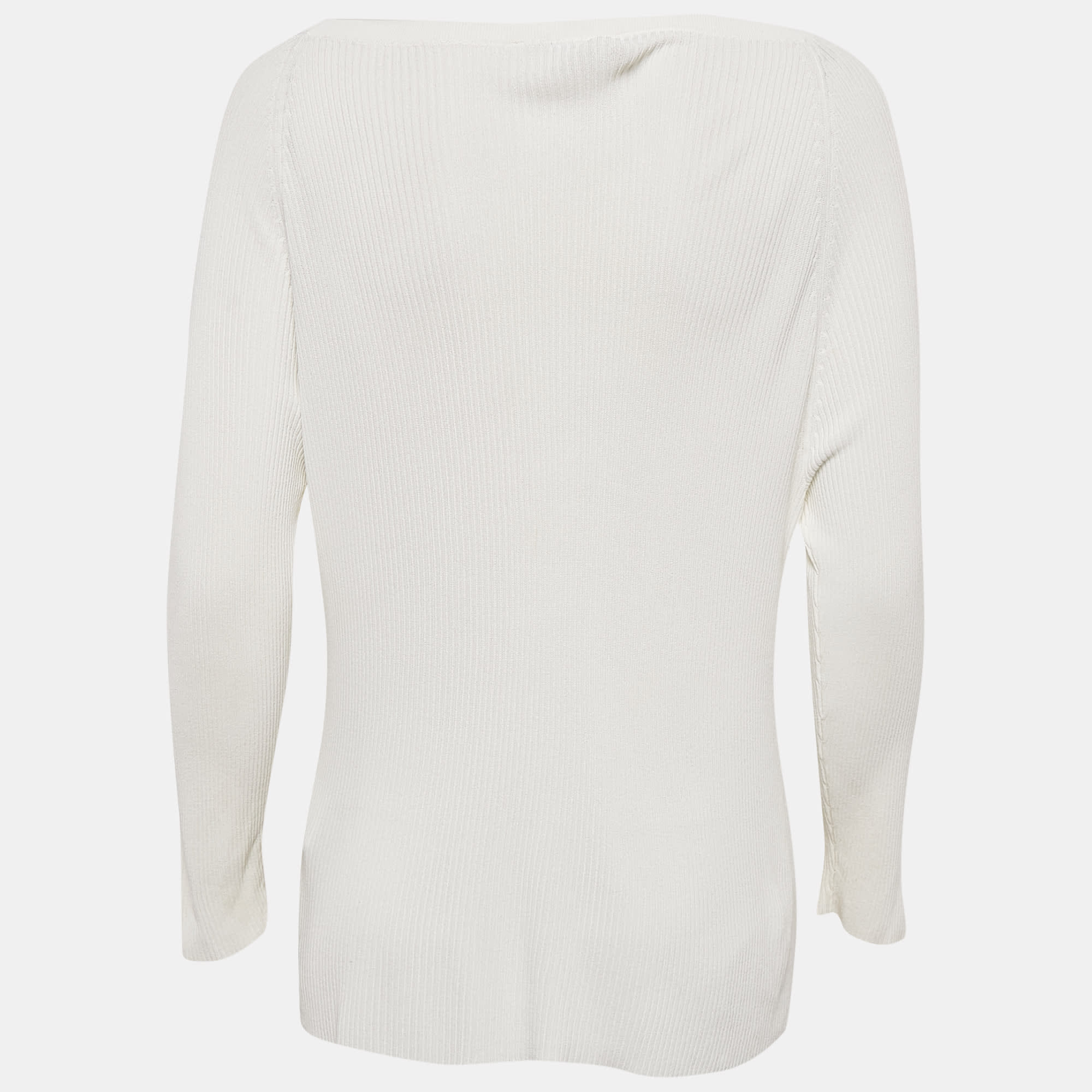 White Rib Knit Boat Neck Top Xxl