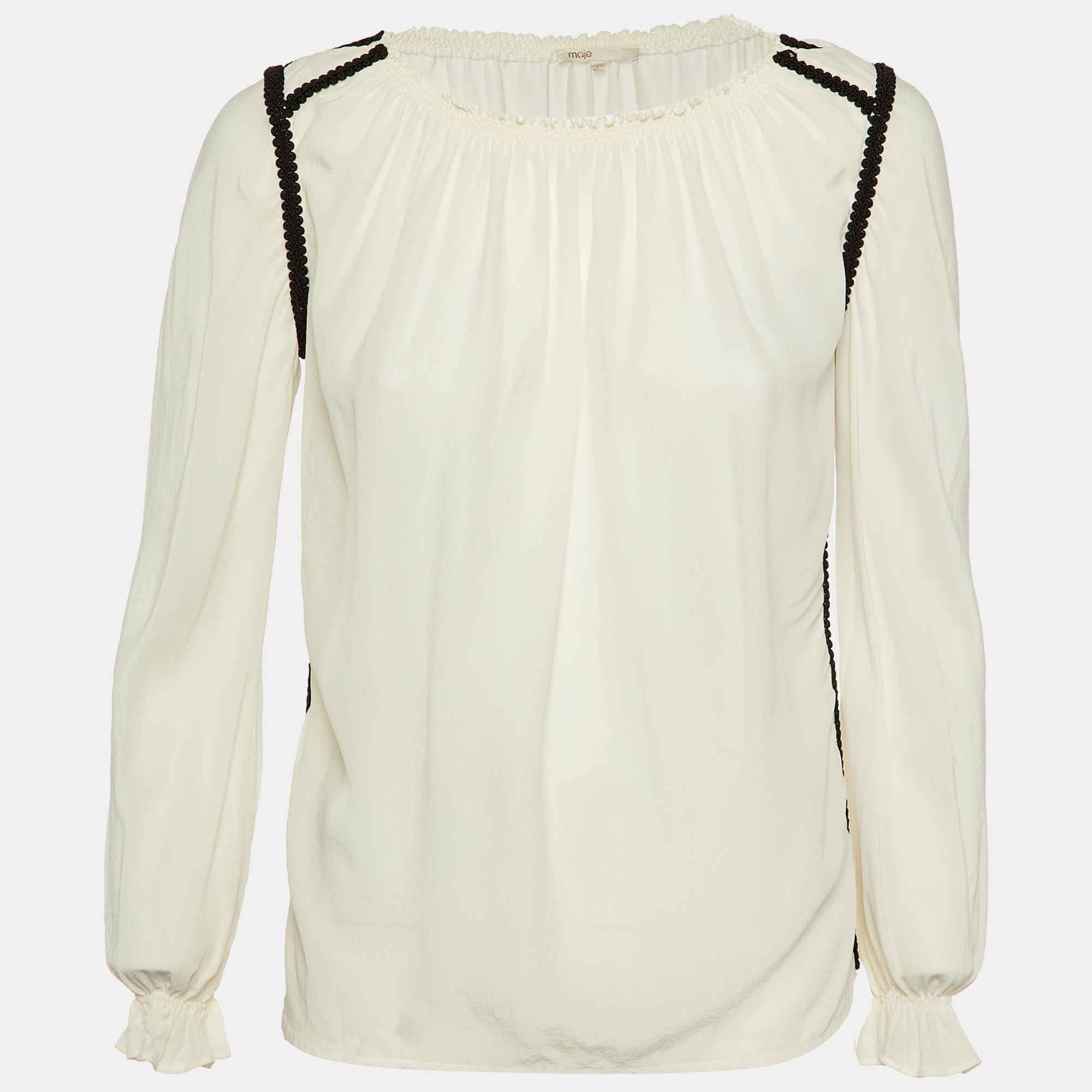 White Silk Contrast Detail Top