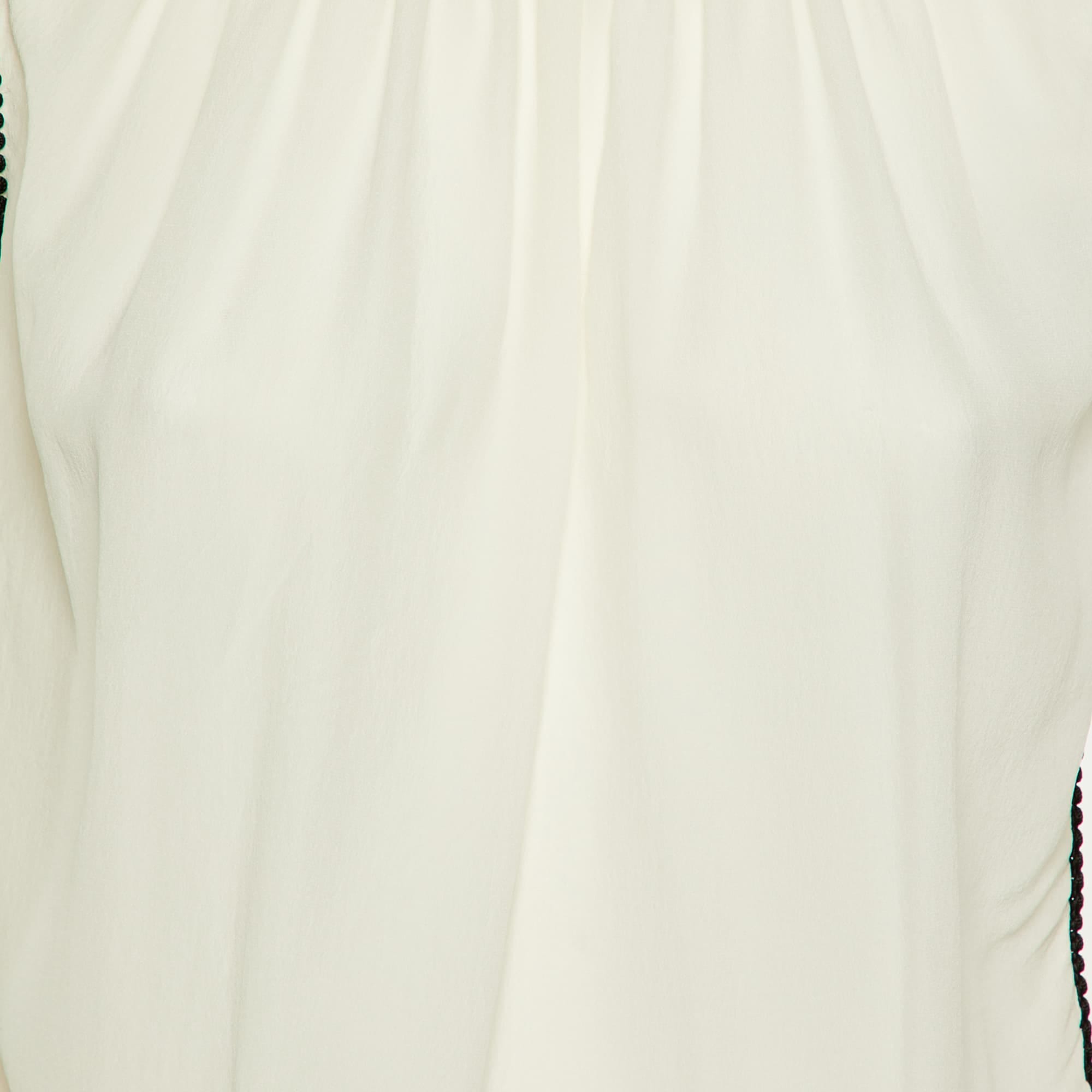 White Silk Contrast Detail Top
