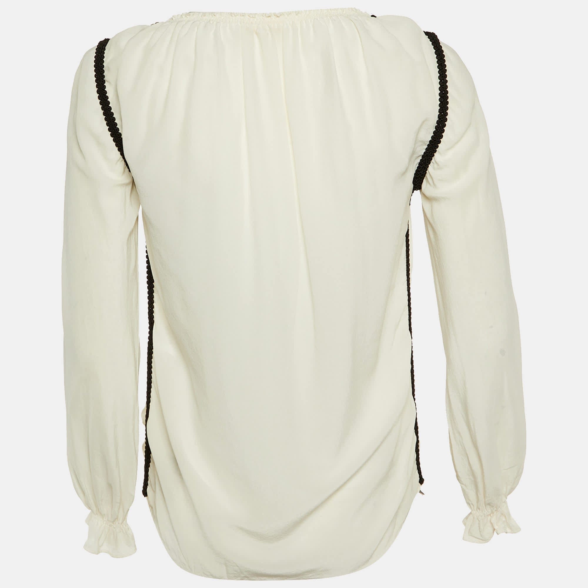 White Silk Contrast Detail Top