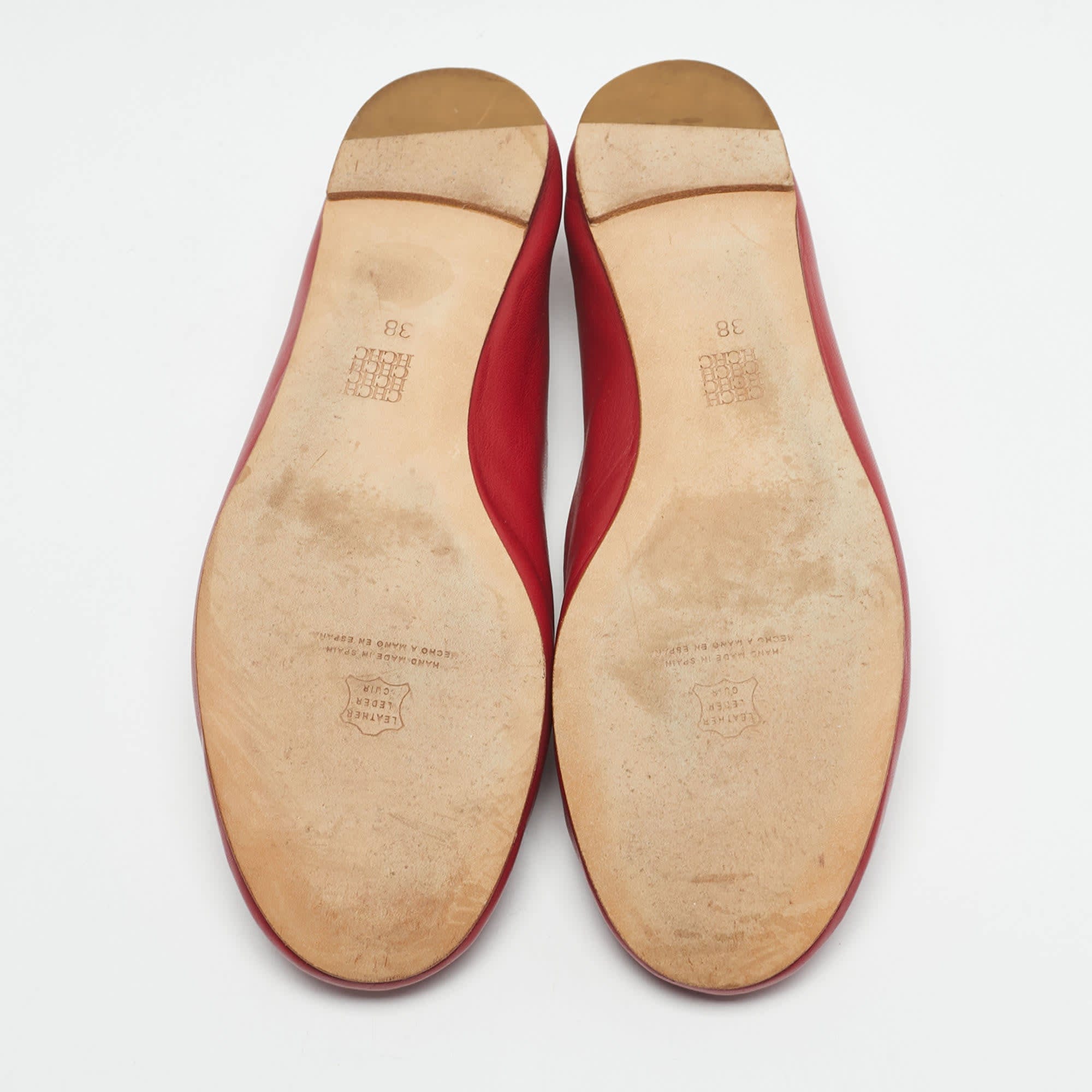 Ch Carolina Herrera Red Leather Logo Ballet Flats
