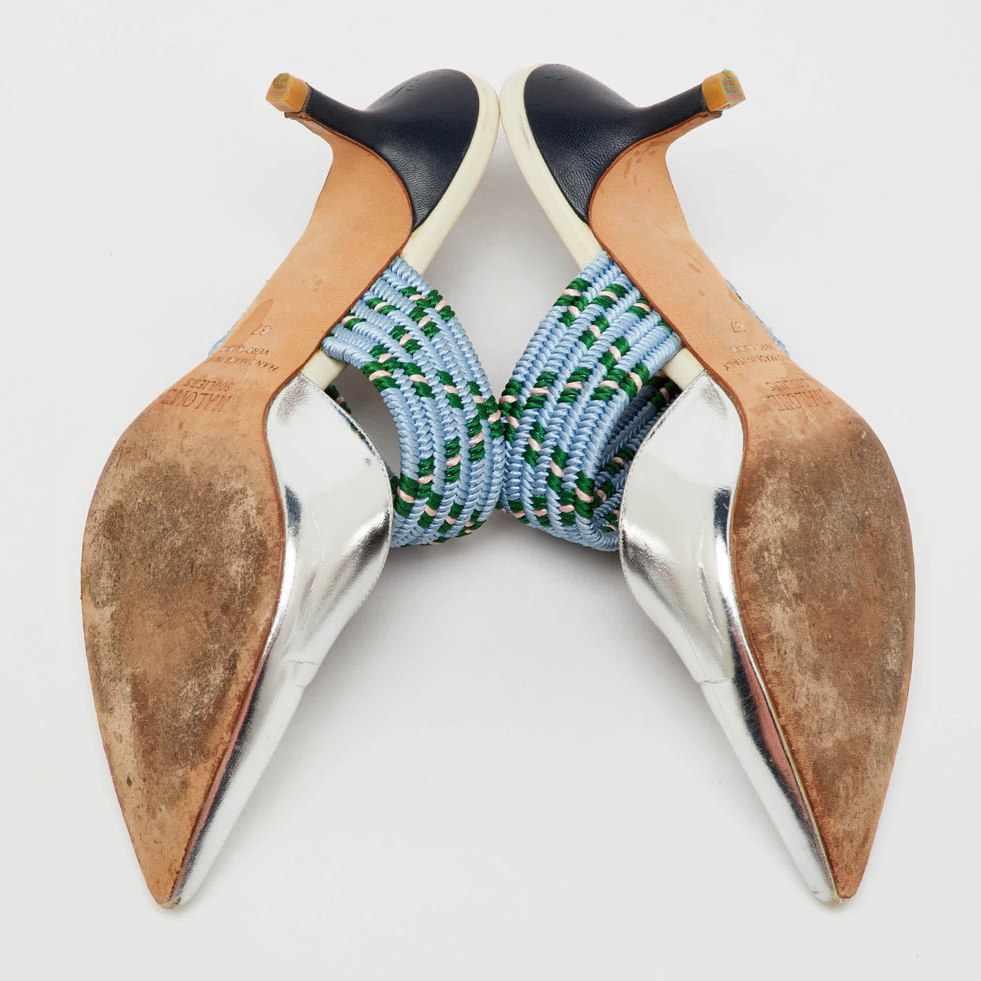 Blue Silver/blue Metallic Leather And Stretch Band Maisie Mules