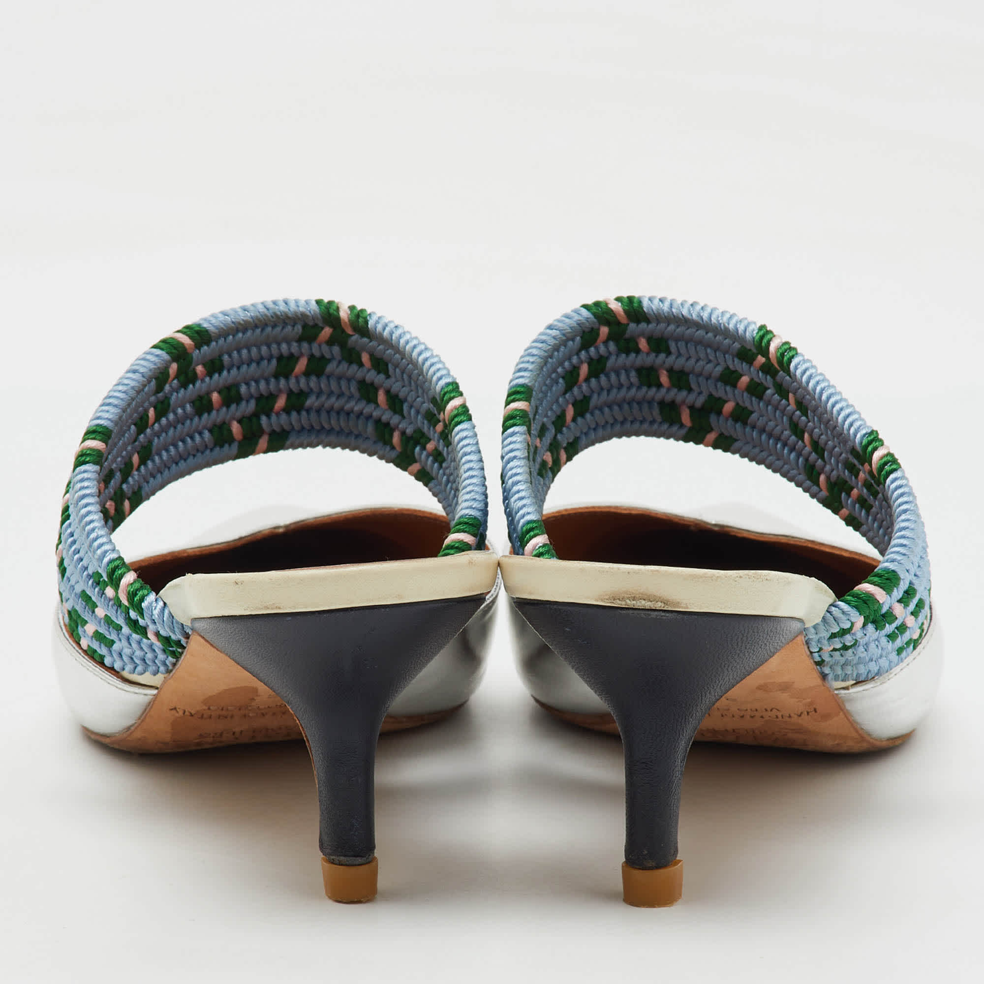 Blue Silver/blue Metallic Leather And Stretch Band Maisie Mules