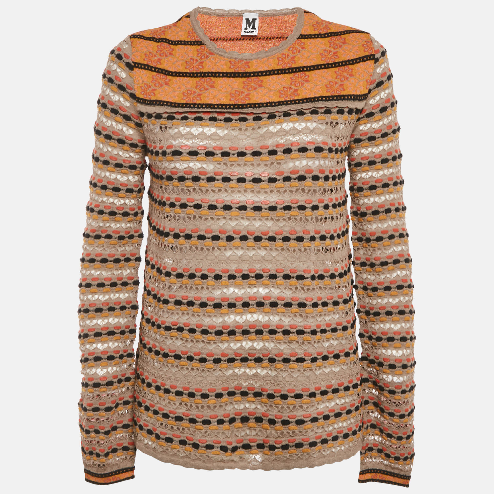 M Missoni Grey Floral Perforated Knit Top