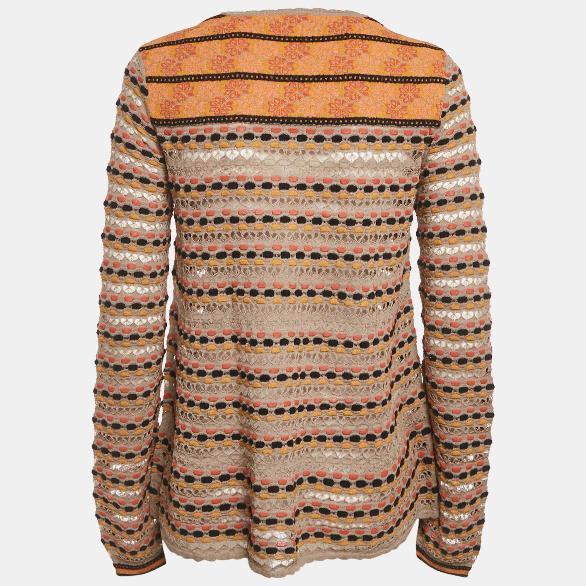 M Missoni Grey Floral Perforated Knit Top