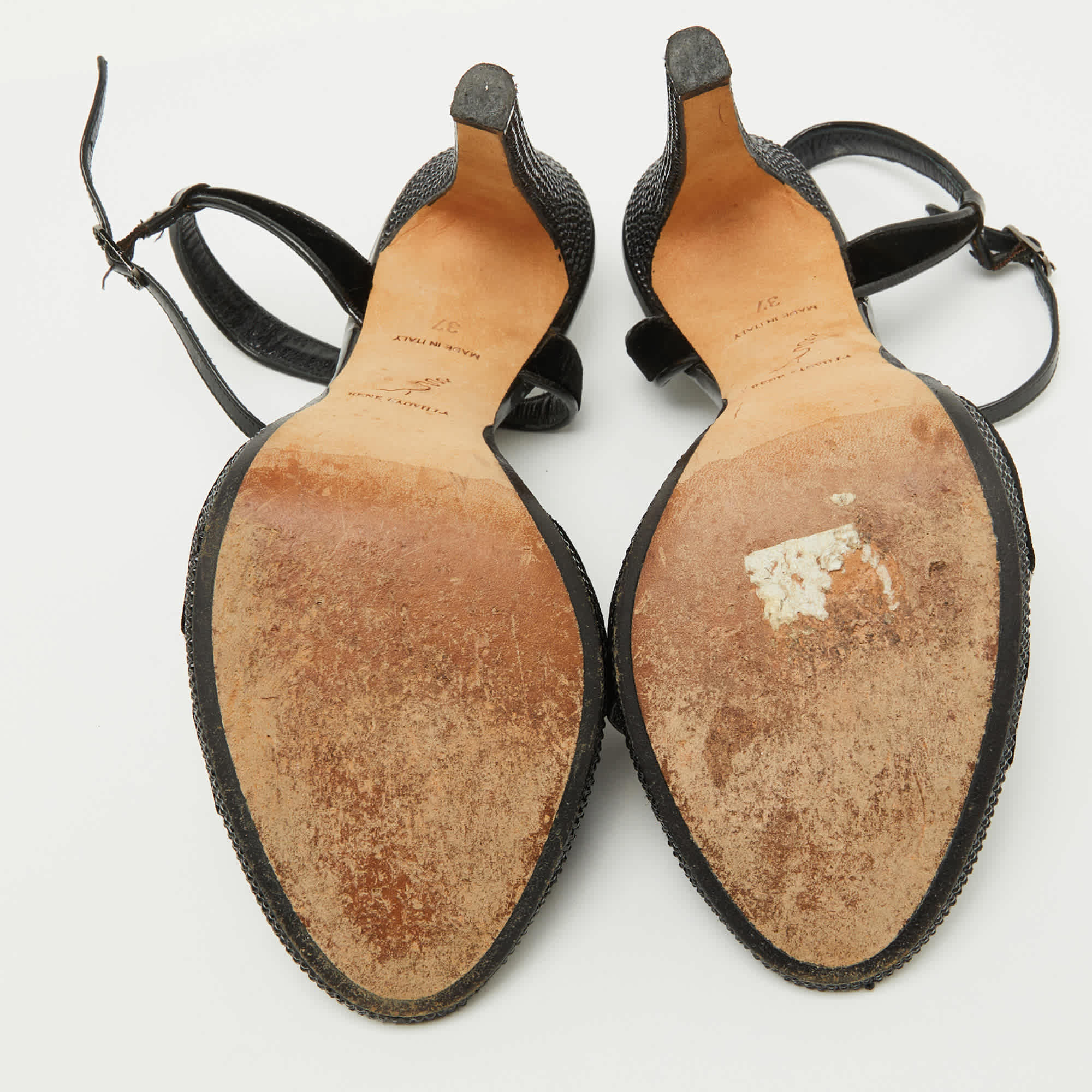 Velvet René Caovilla Black Velvet And Patent Leather Ankle Strap Sandals