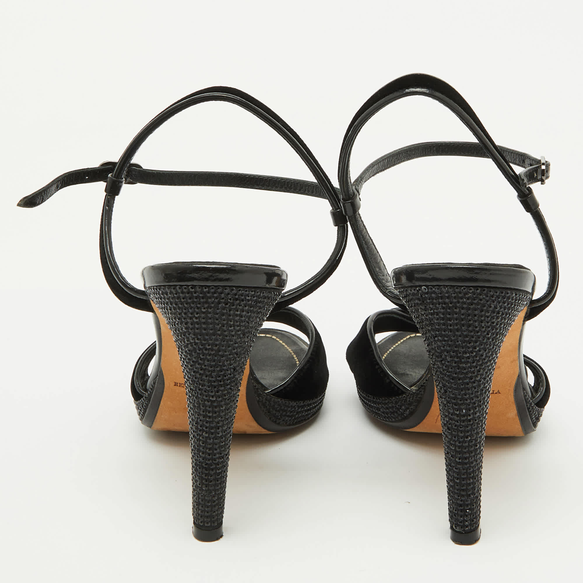 Velvet René Caovilla Black Velvet And Patent Leather Ankle Strap Sandals