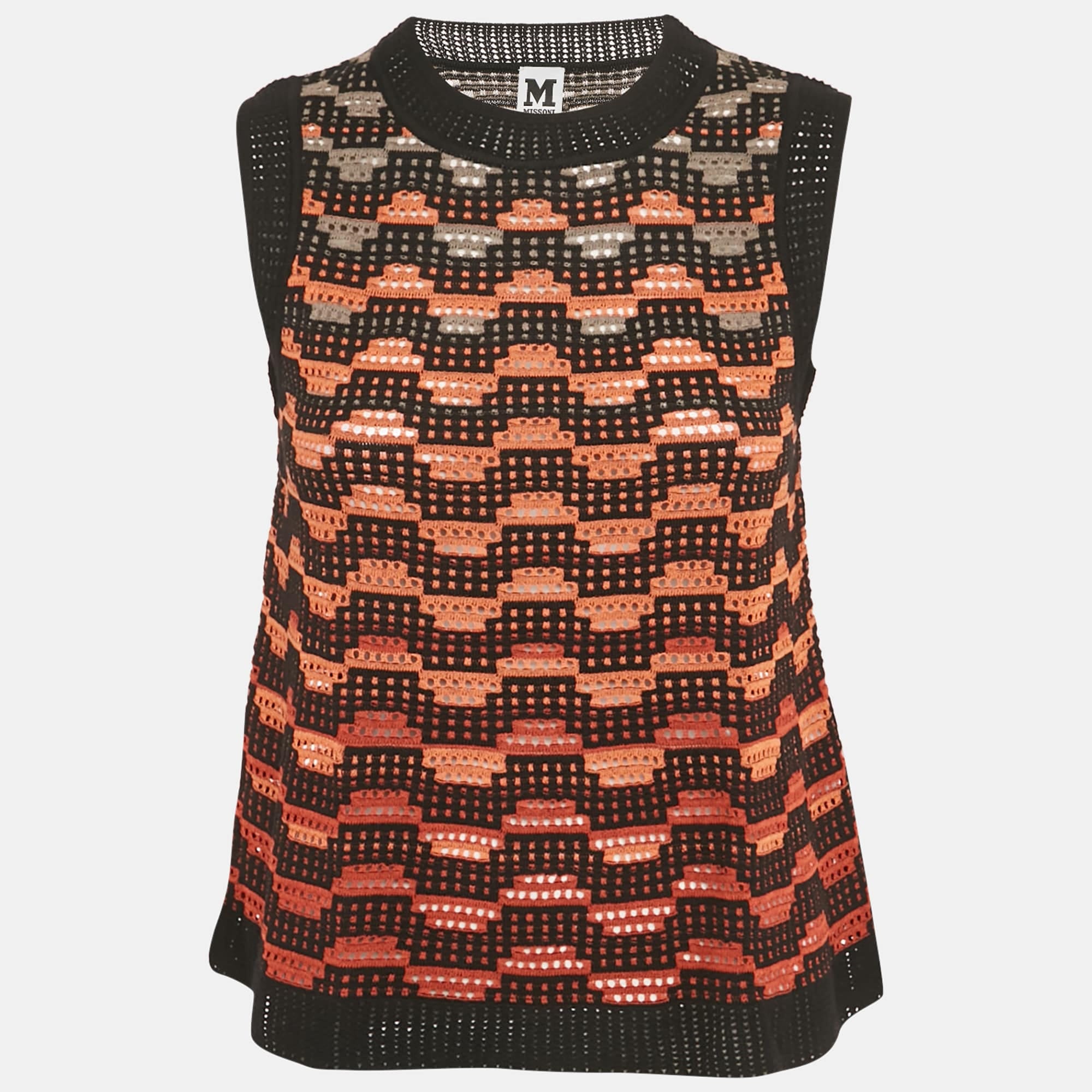 M Missoni Orange/black Knit Sleeveless Top