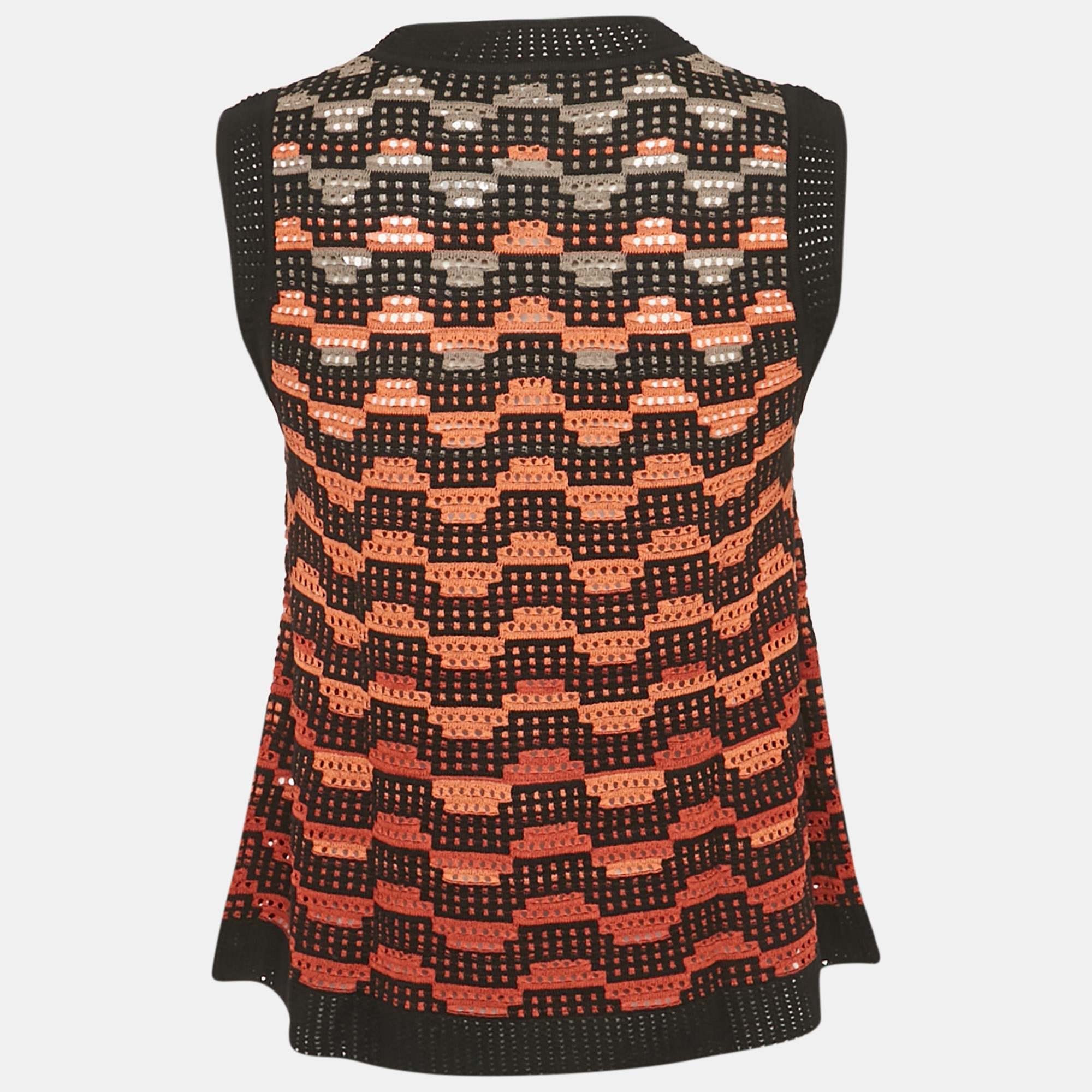 M Missoni Orange/black Knit Sleeveless Top