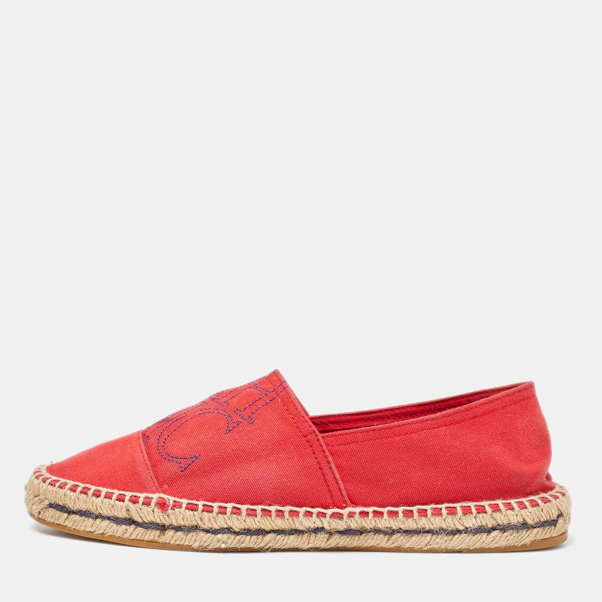 Ch Carolina Herrera Red Canvas Espadrille Flats