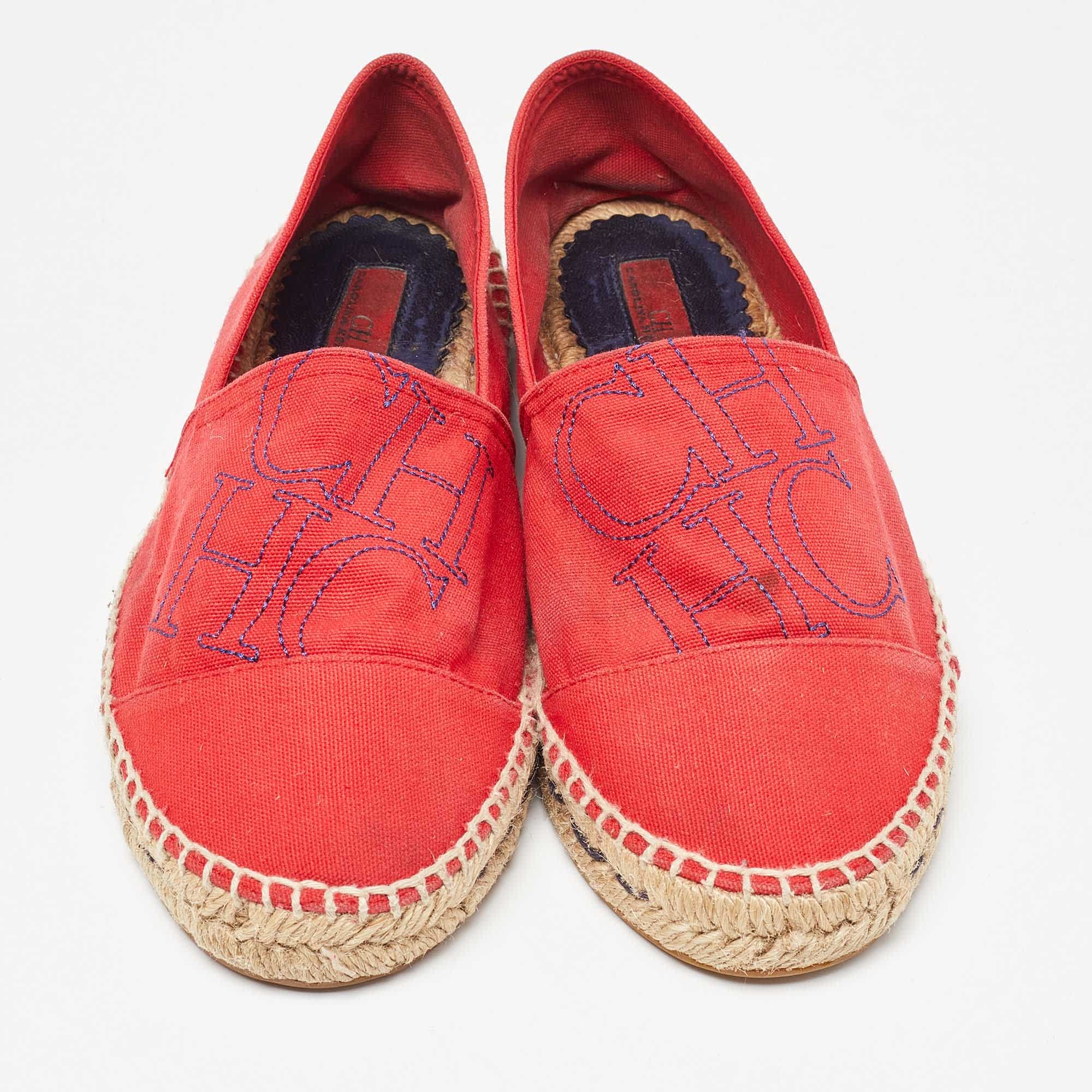 Ch Carolina Herrera Red Canvas Espadrille Flats
