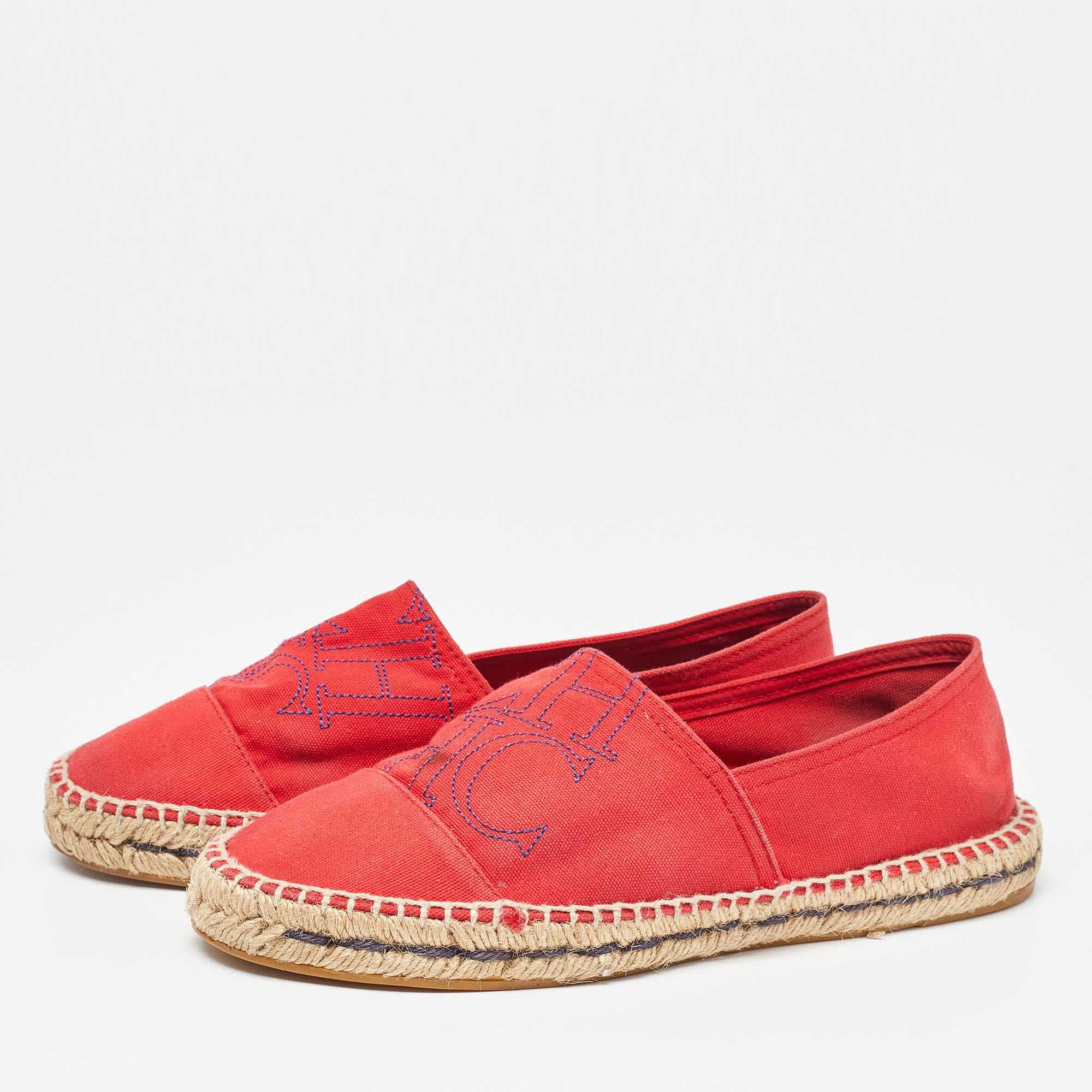 Ch Carolina Herrera Red Canvas Espadrille Flats