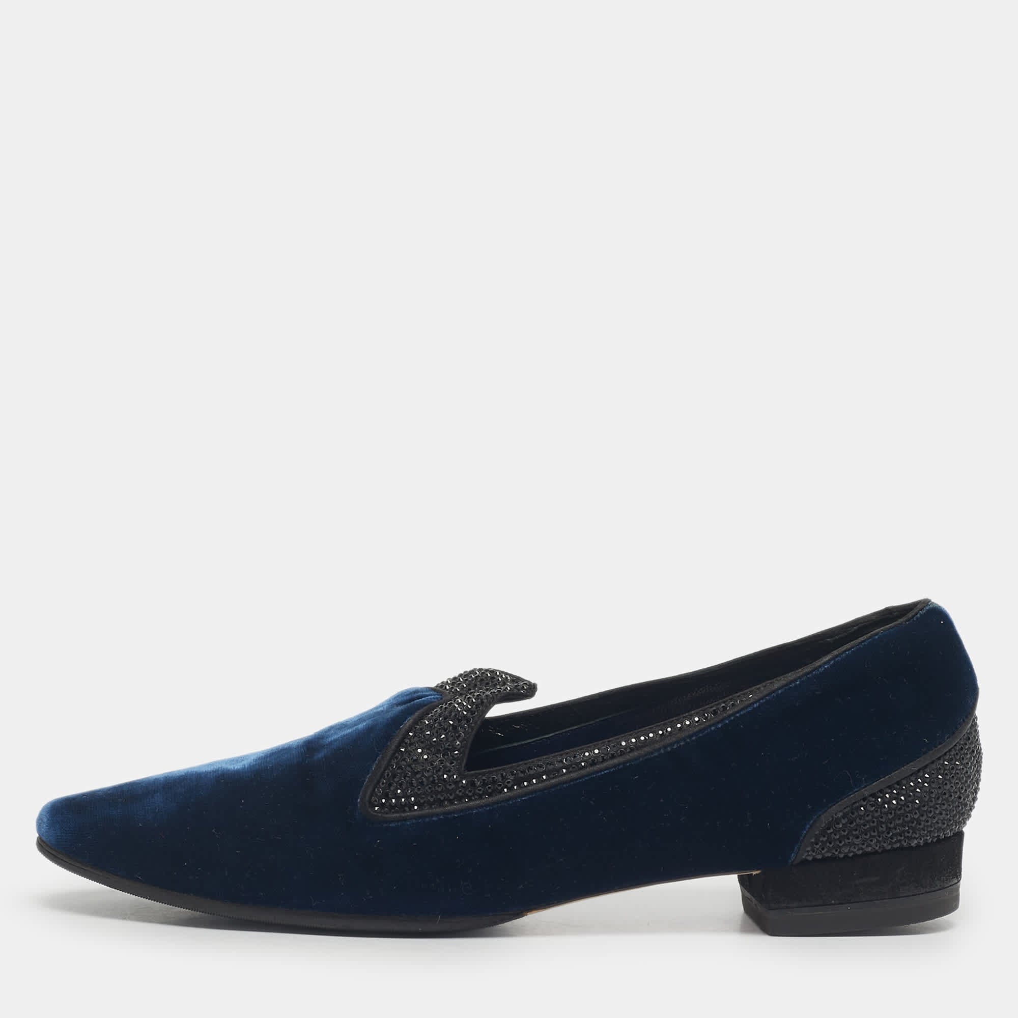 Blue Velvet René Caovilla Blue Velvet Crystal Embellished Smoking Slippers