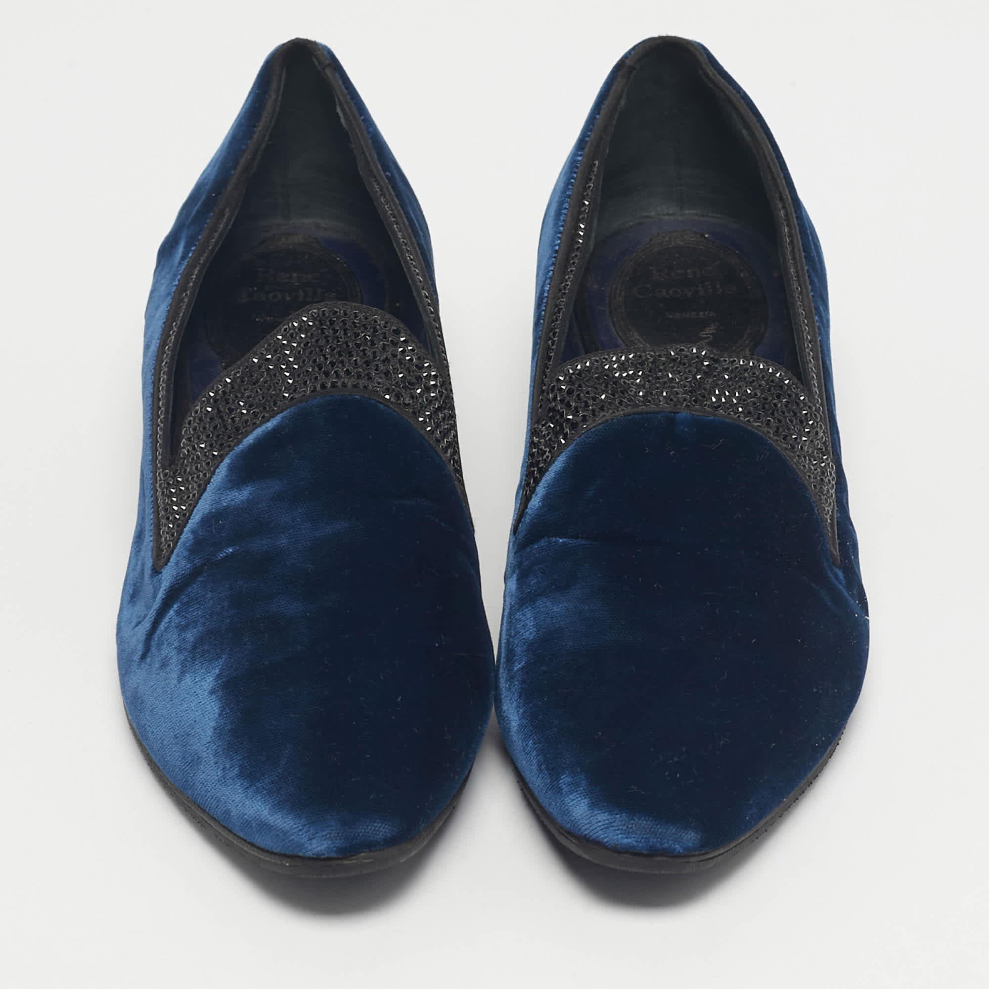Blue Velvet René Caovilla Blue Velvet Crystal Embellished Smoking Slippers