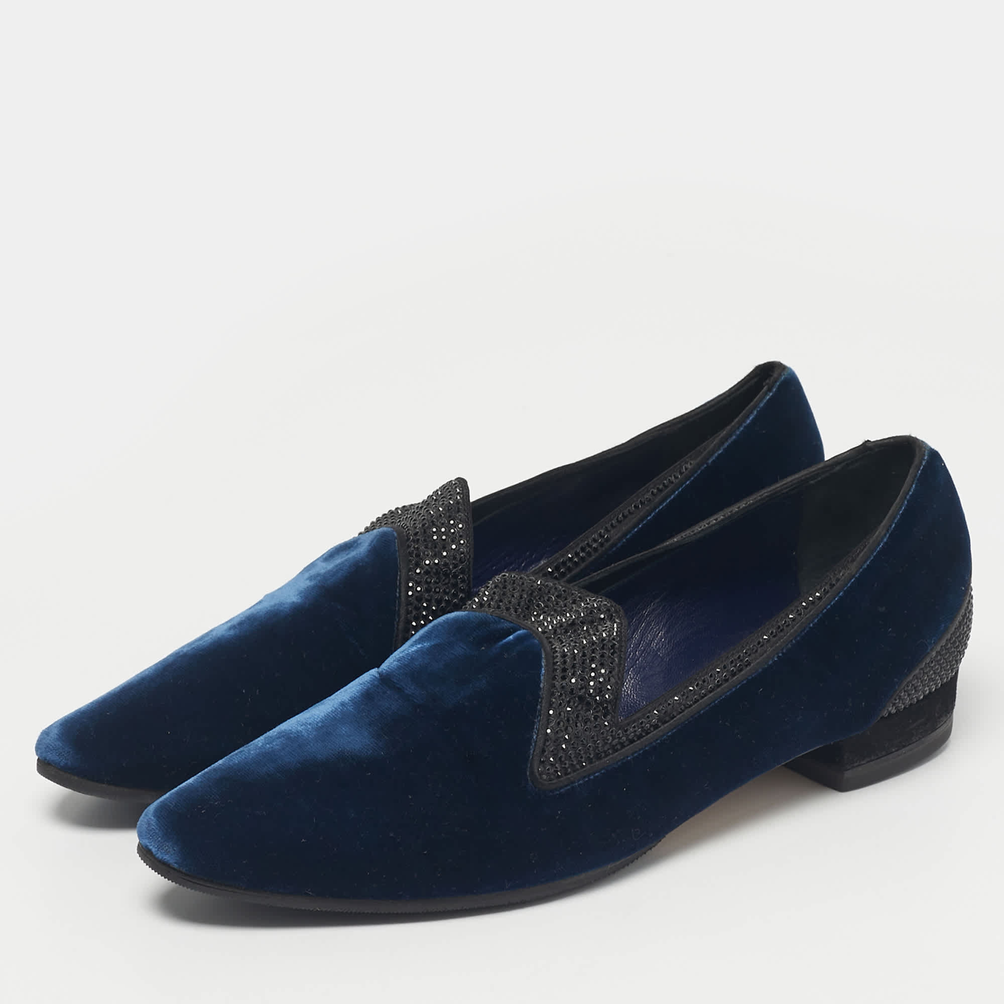 Blue Velvet René Caovilla Blue Velvet Crystal Embellished Smoking Slippers