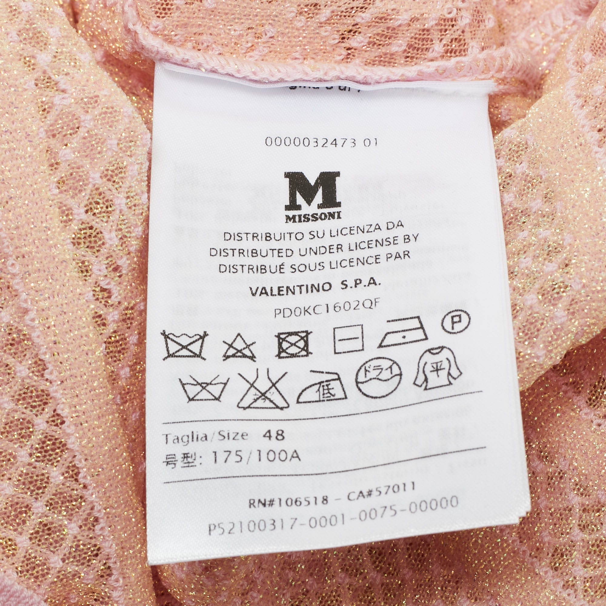M Missoni Pink Seashell Pattern Lurex Knit V - Neck Top