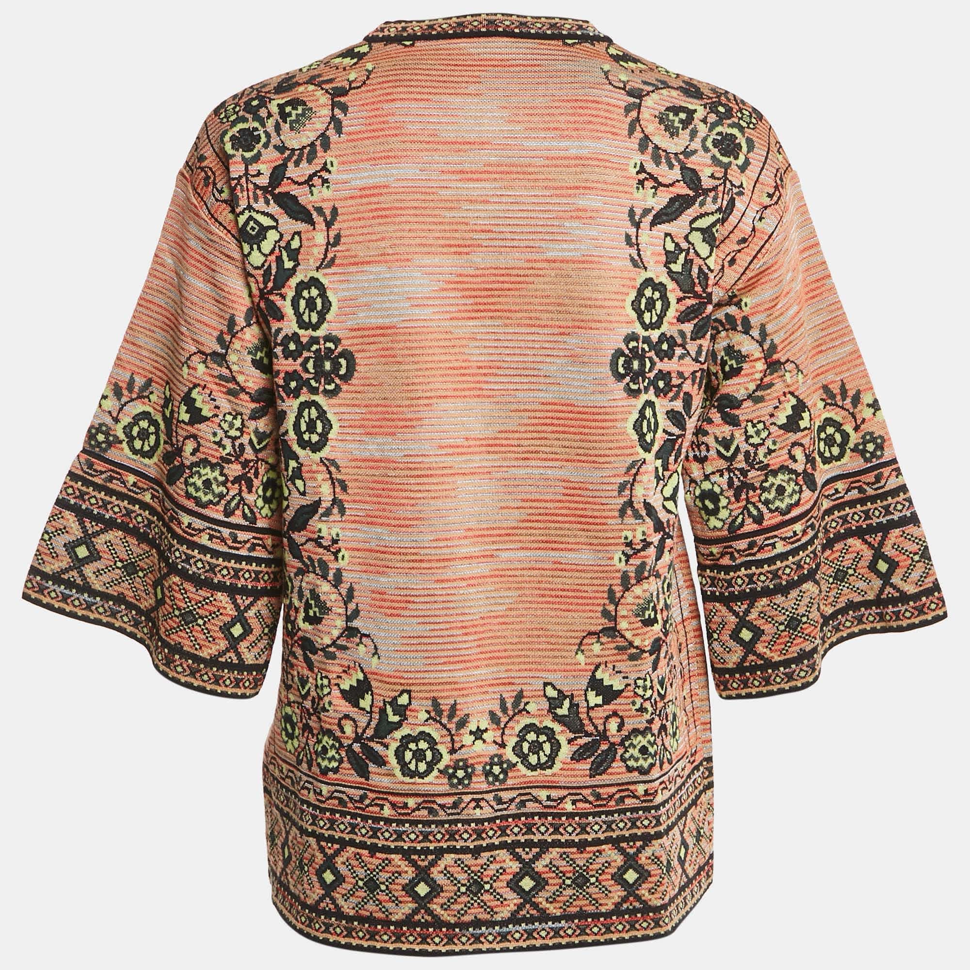 M Missoni Beige/black Floral Pattern Knit Top