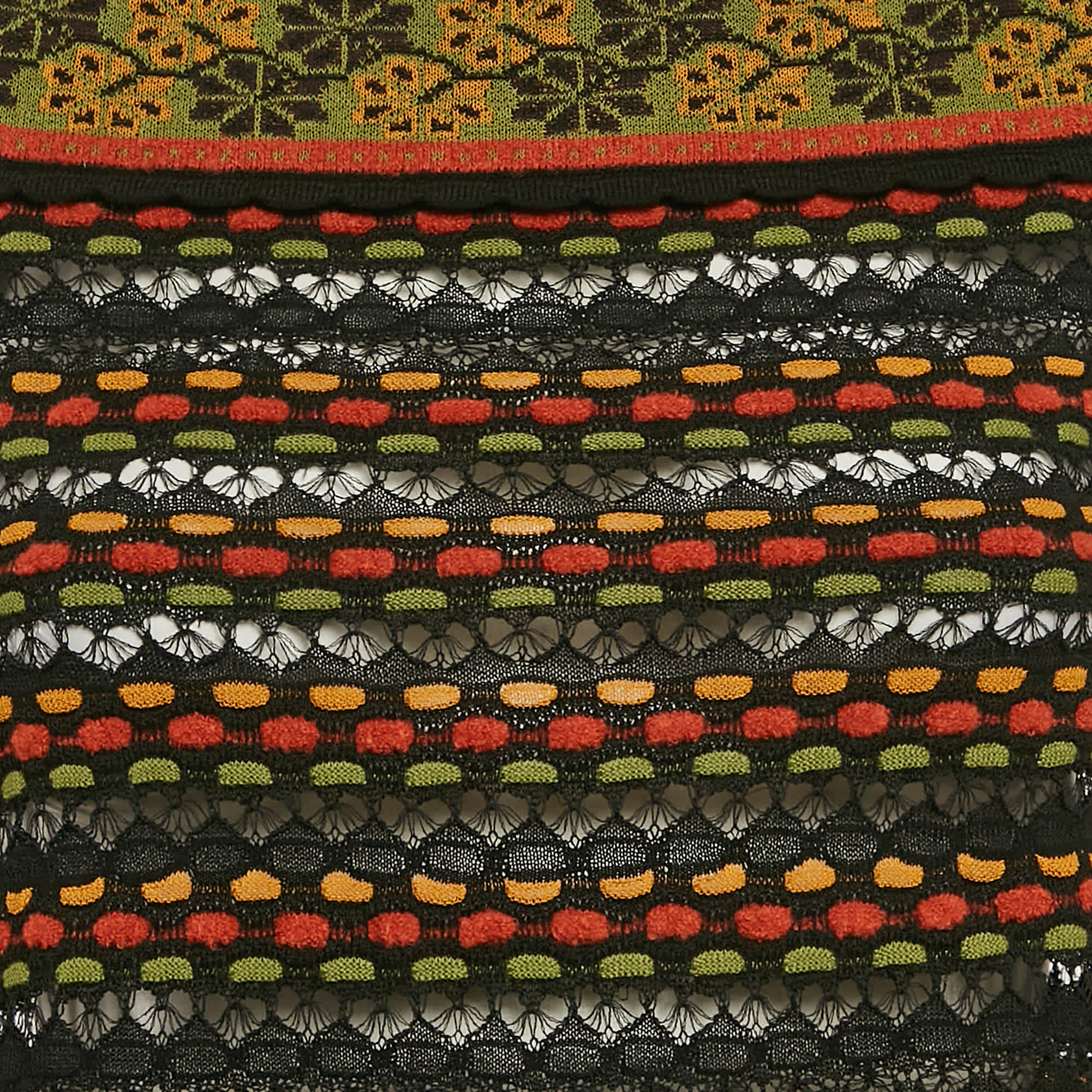 M Missoni Black/orange Pointelle Knit Long Sleeve Knit Top