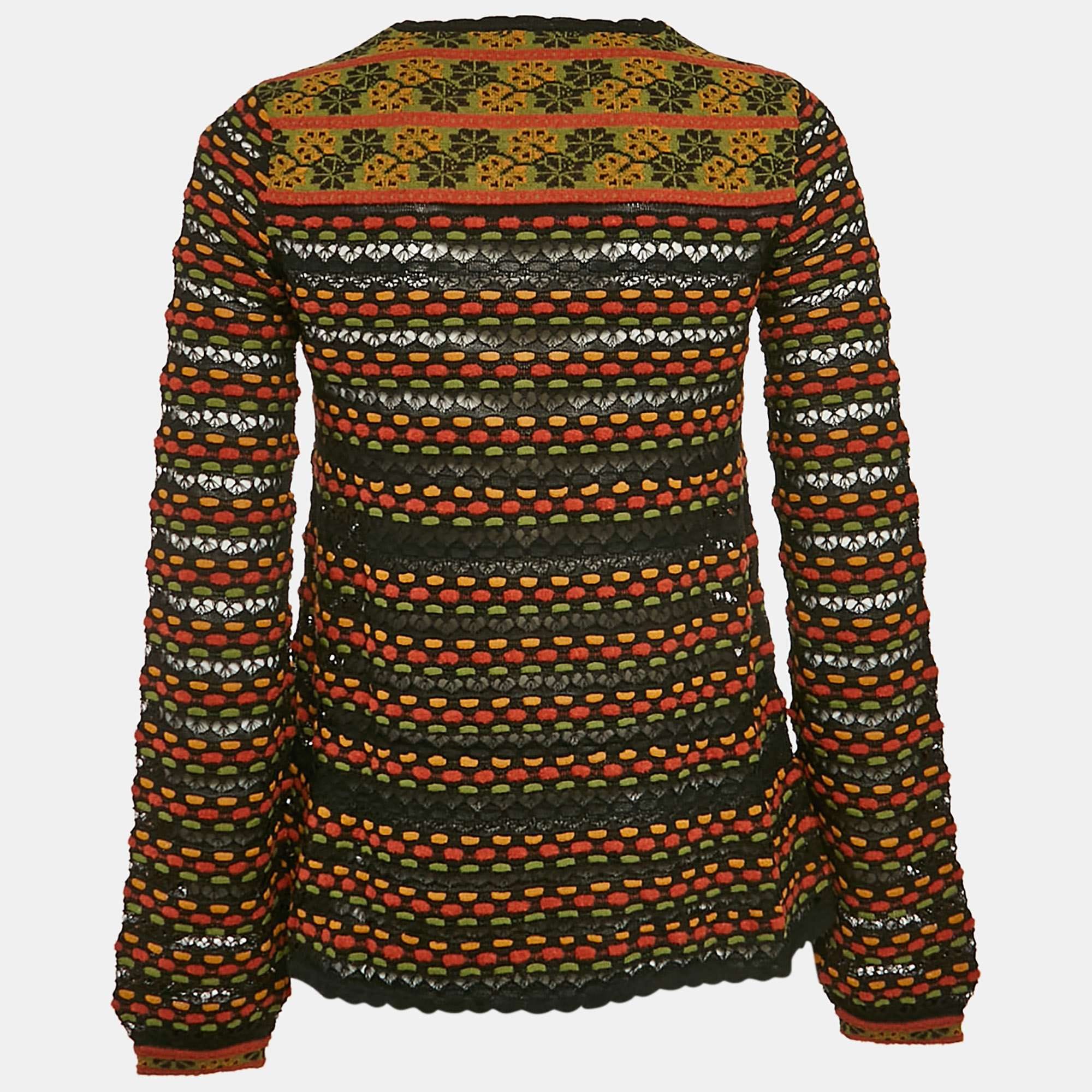 M Missoni Black/orange Pointelle Knit Long Sleeve Knit Top