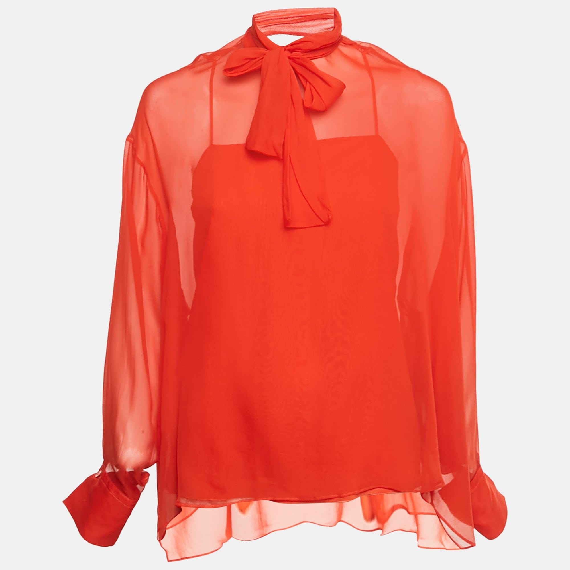 Emilio Pucci Red Silk Neck Tie Detail Top