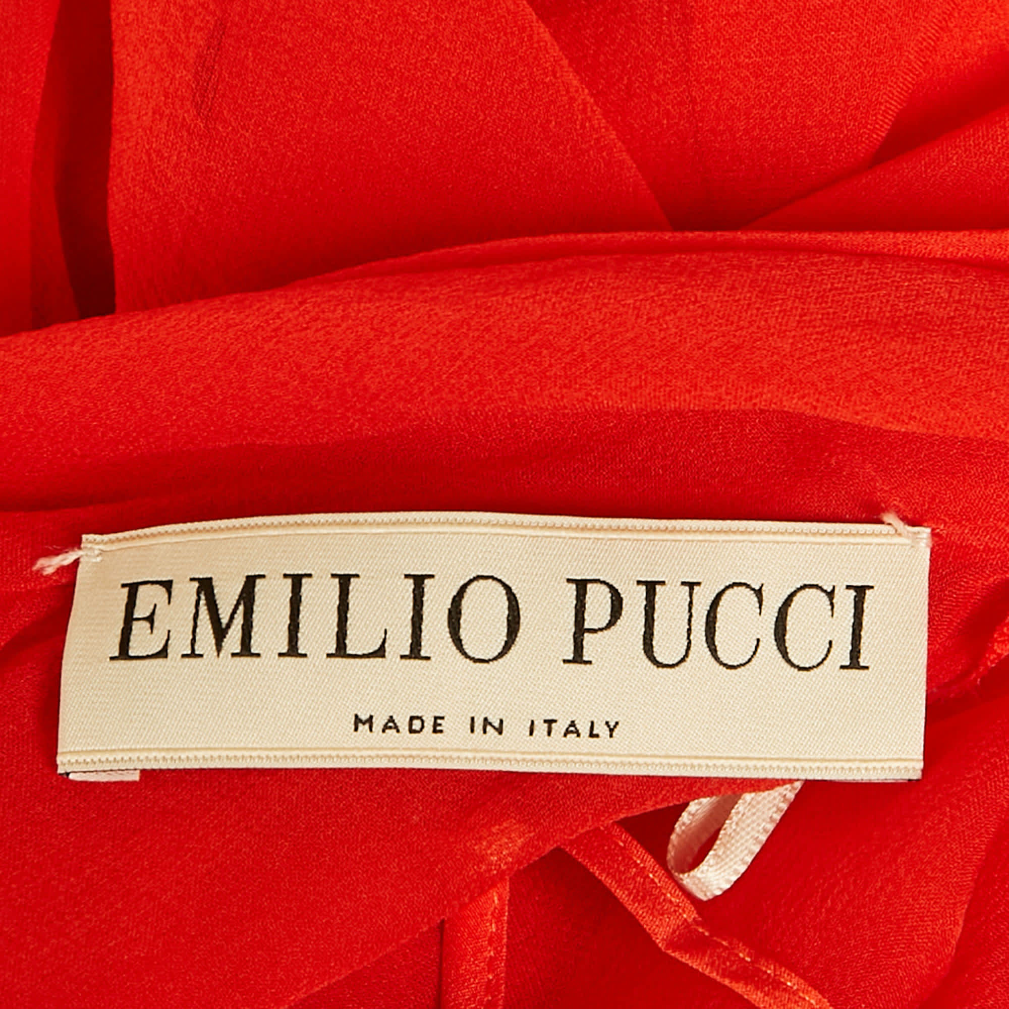 Emilio Pucci Red Silk Neck Tie Detail Top