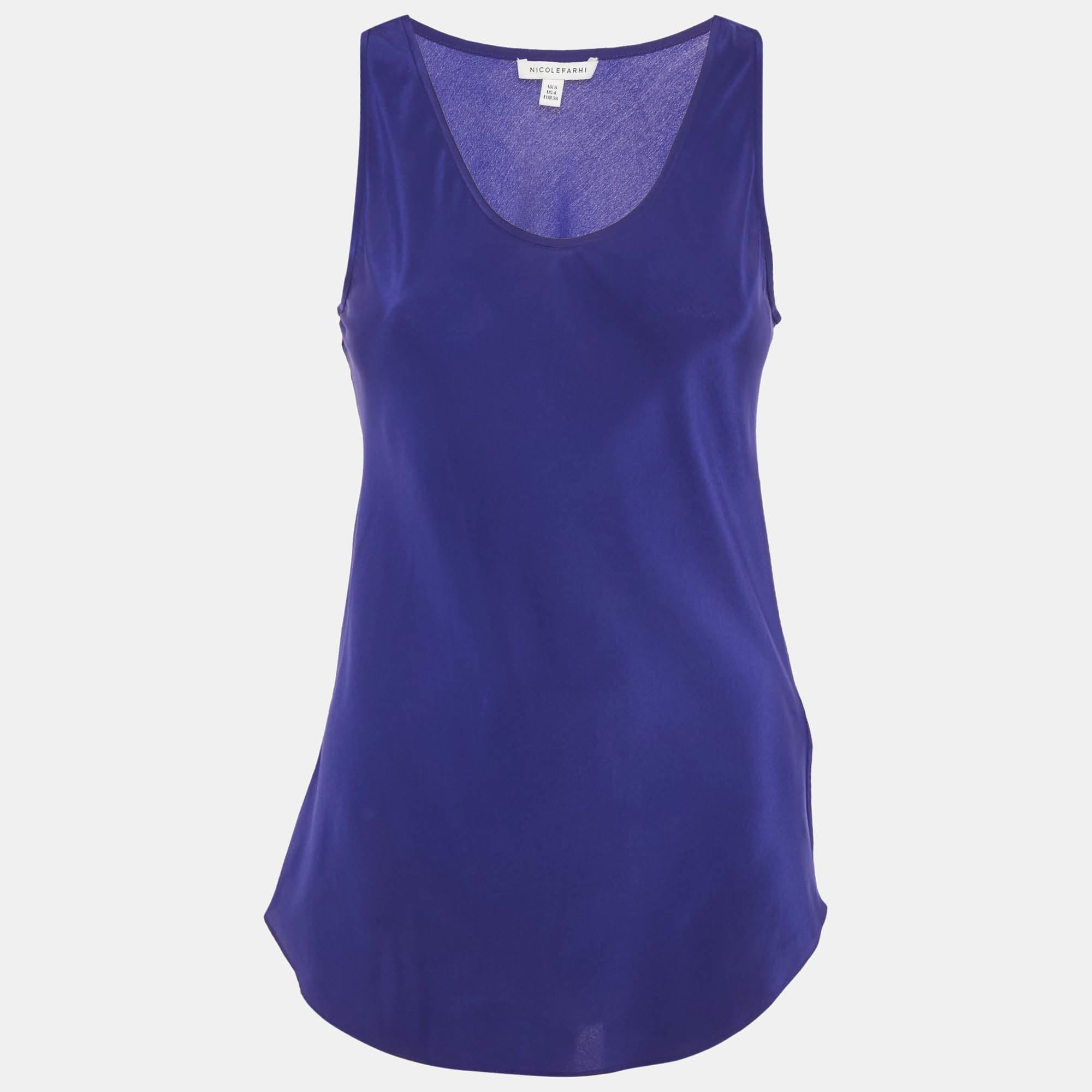 Blue Nicolefarhi Blue Silk Sleeveless Top