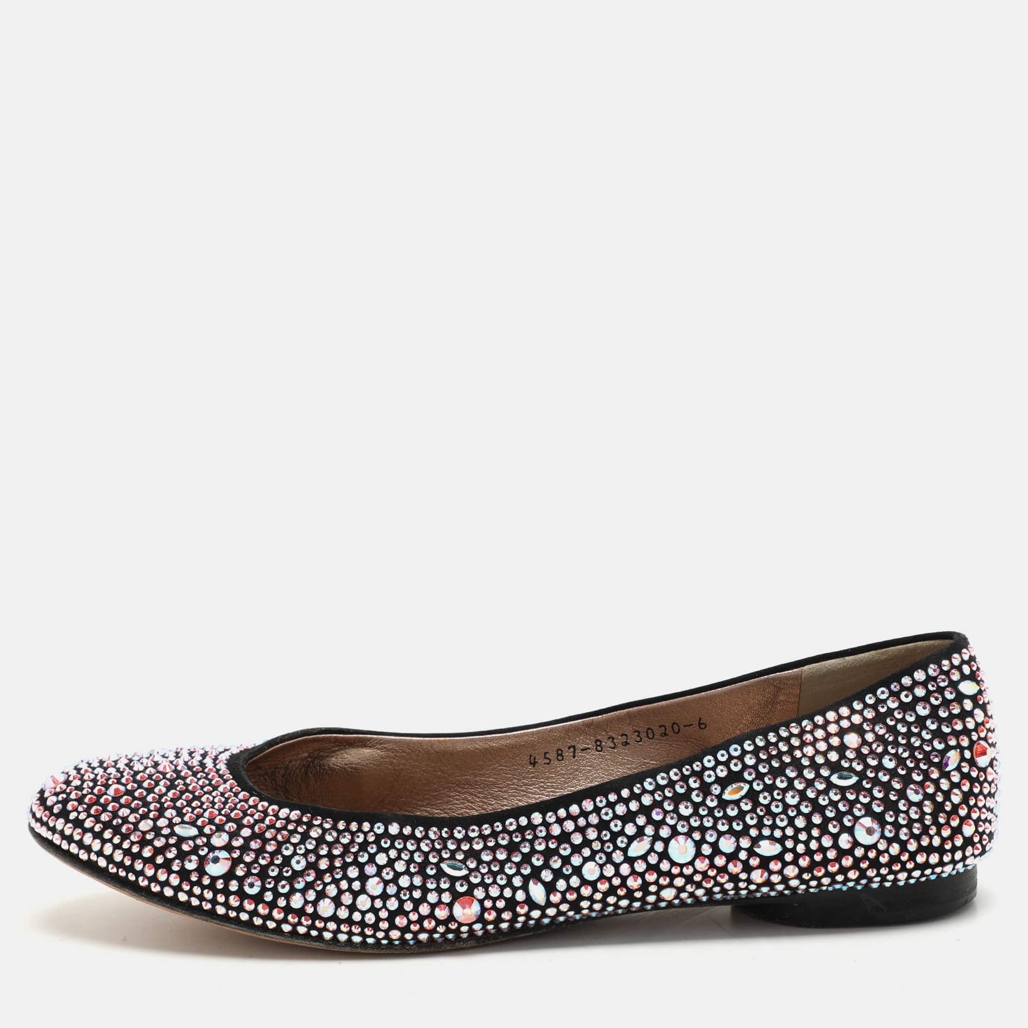 Gina Black Satin Crystal Embellished Ballet Flats