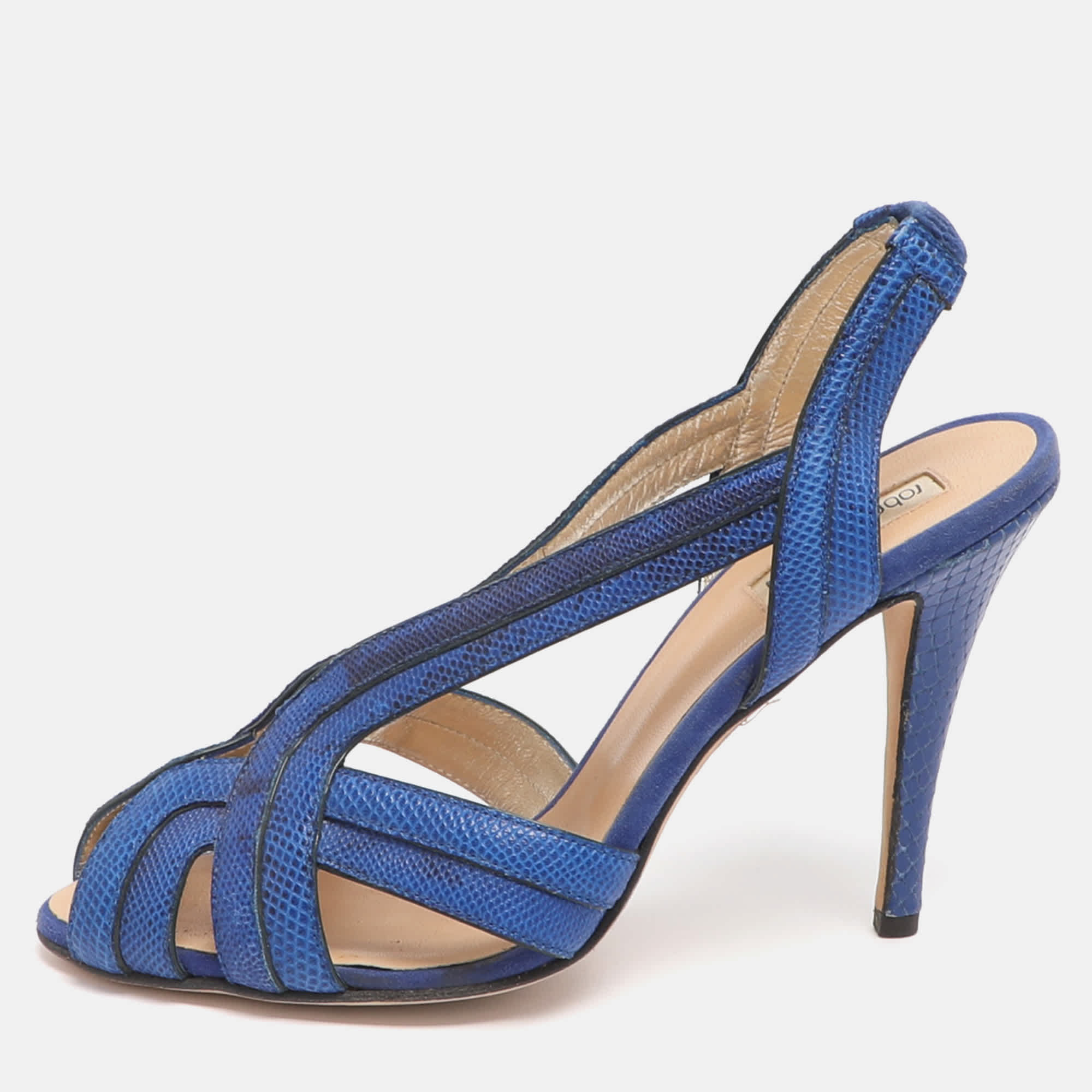 Blue Size 38 Blue Karung Leather Slingback Sandals