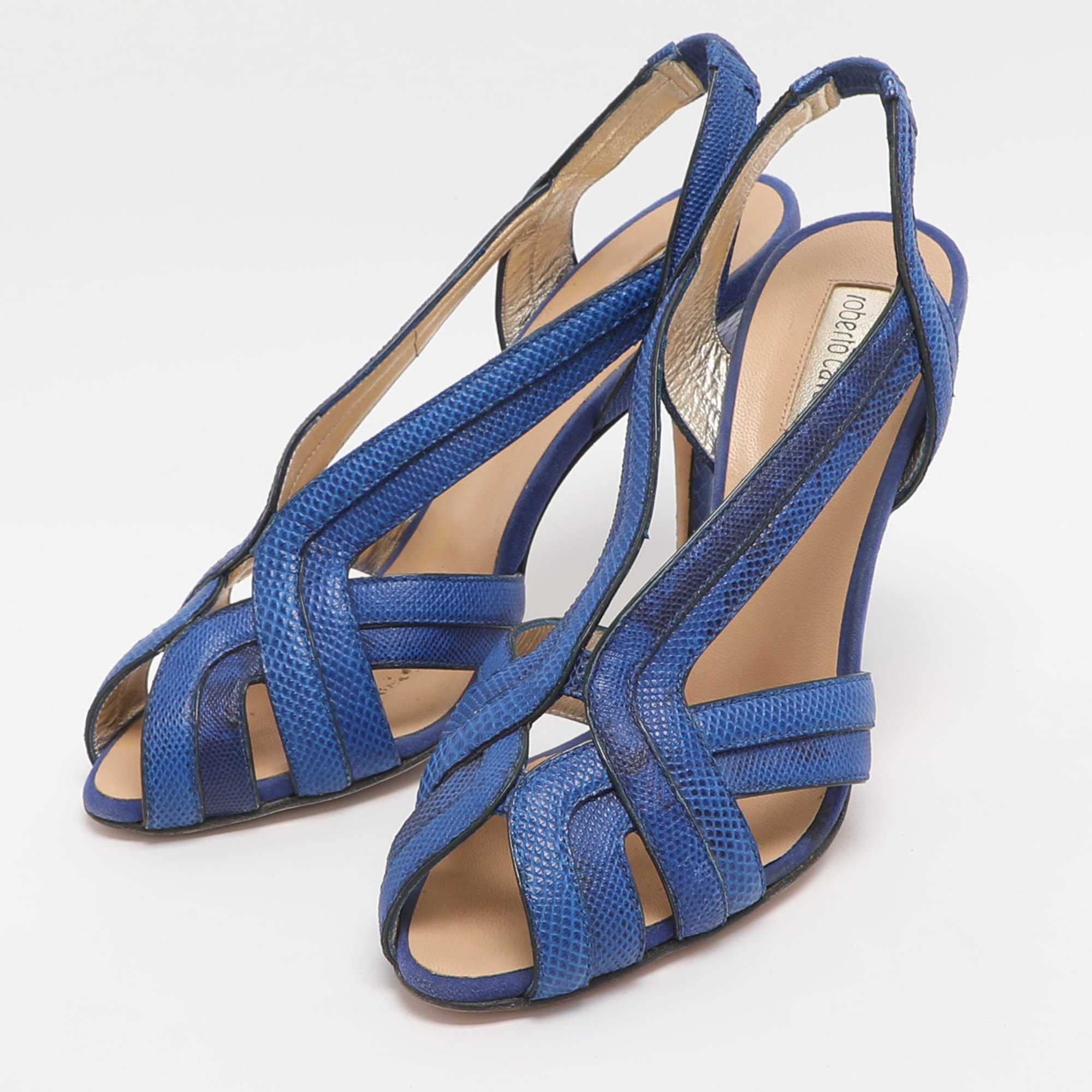 Blue Size 38 Blue Karung Leather Slingback Sandals