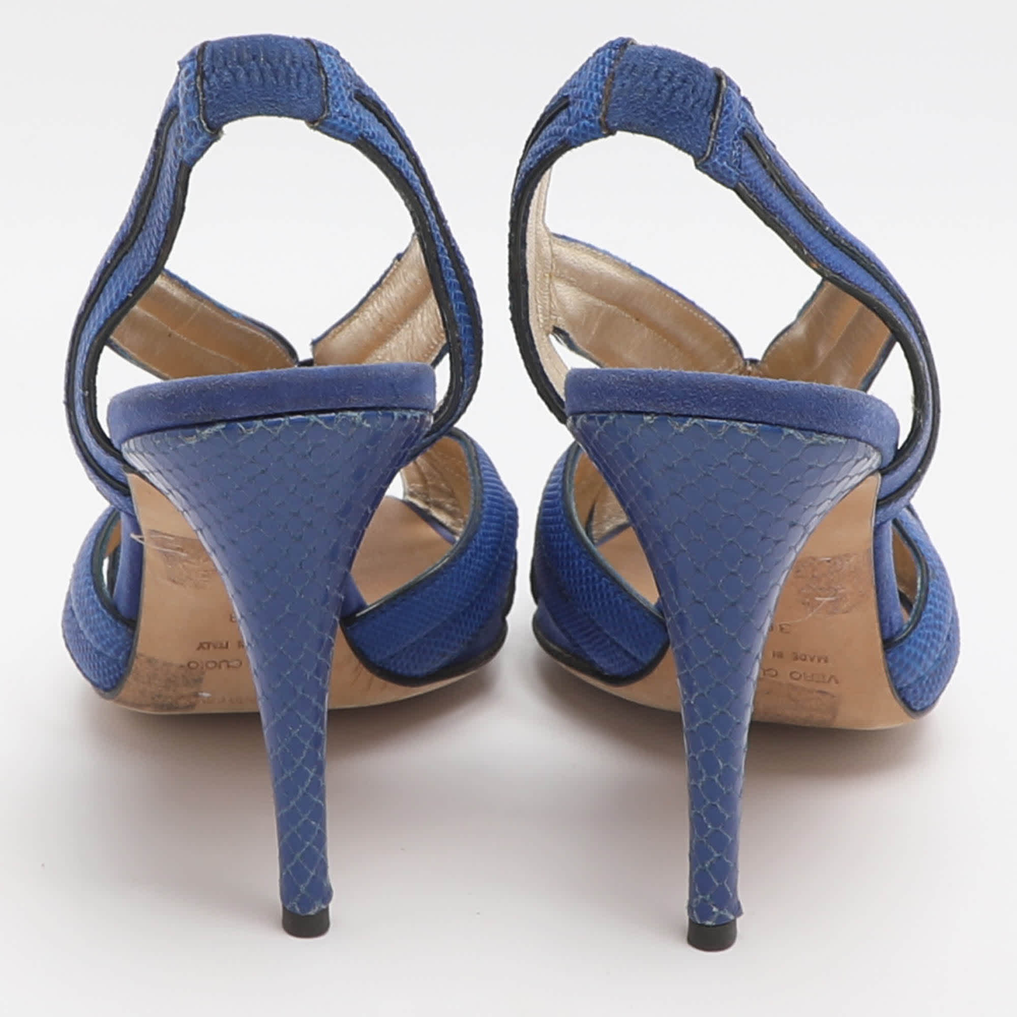 Blue Size 38 Blue Karung Leather Slingback Sandals