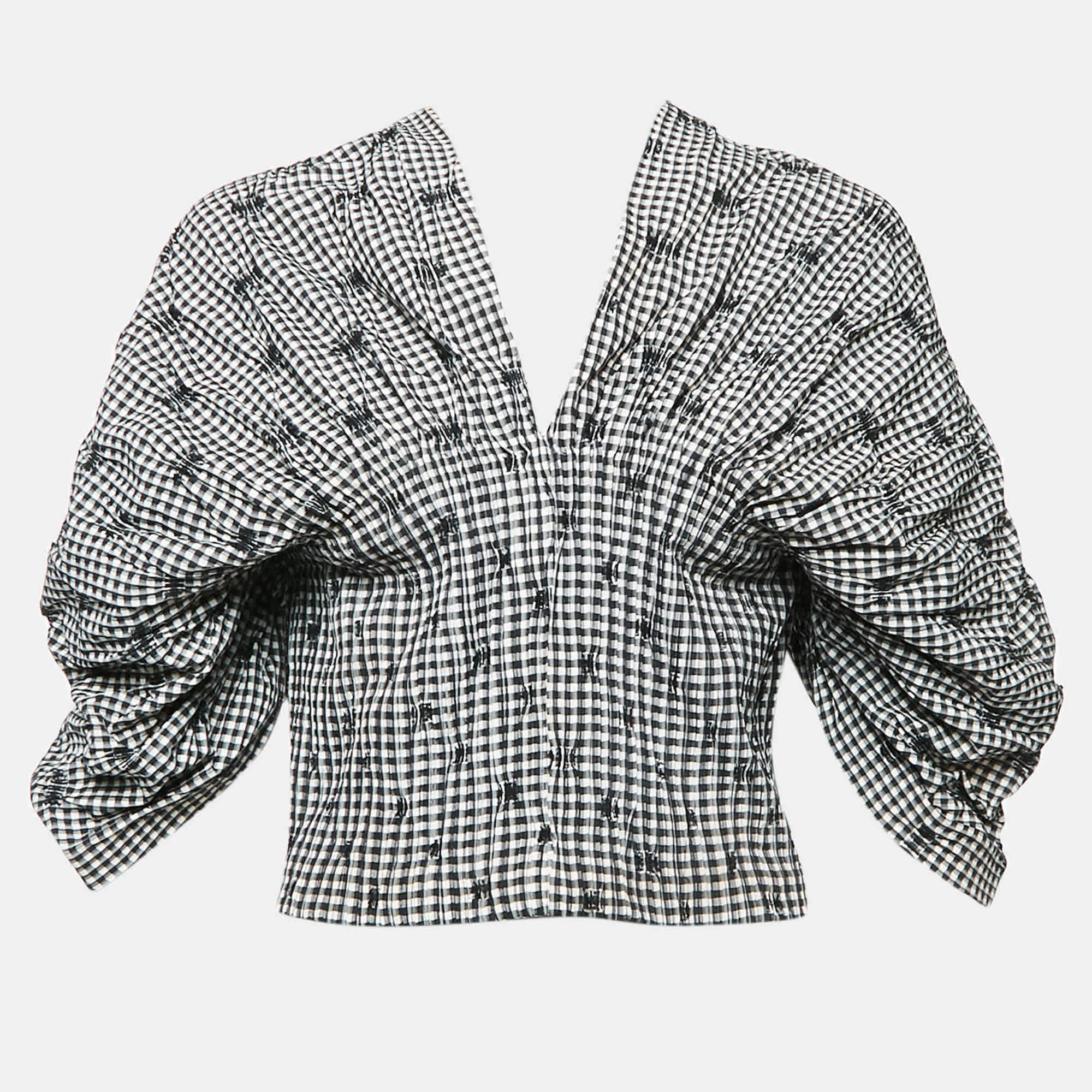 WHITE* Black/white Gingham Crepe Pleated Corset Top