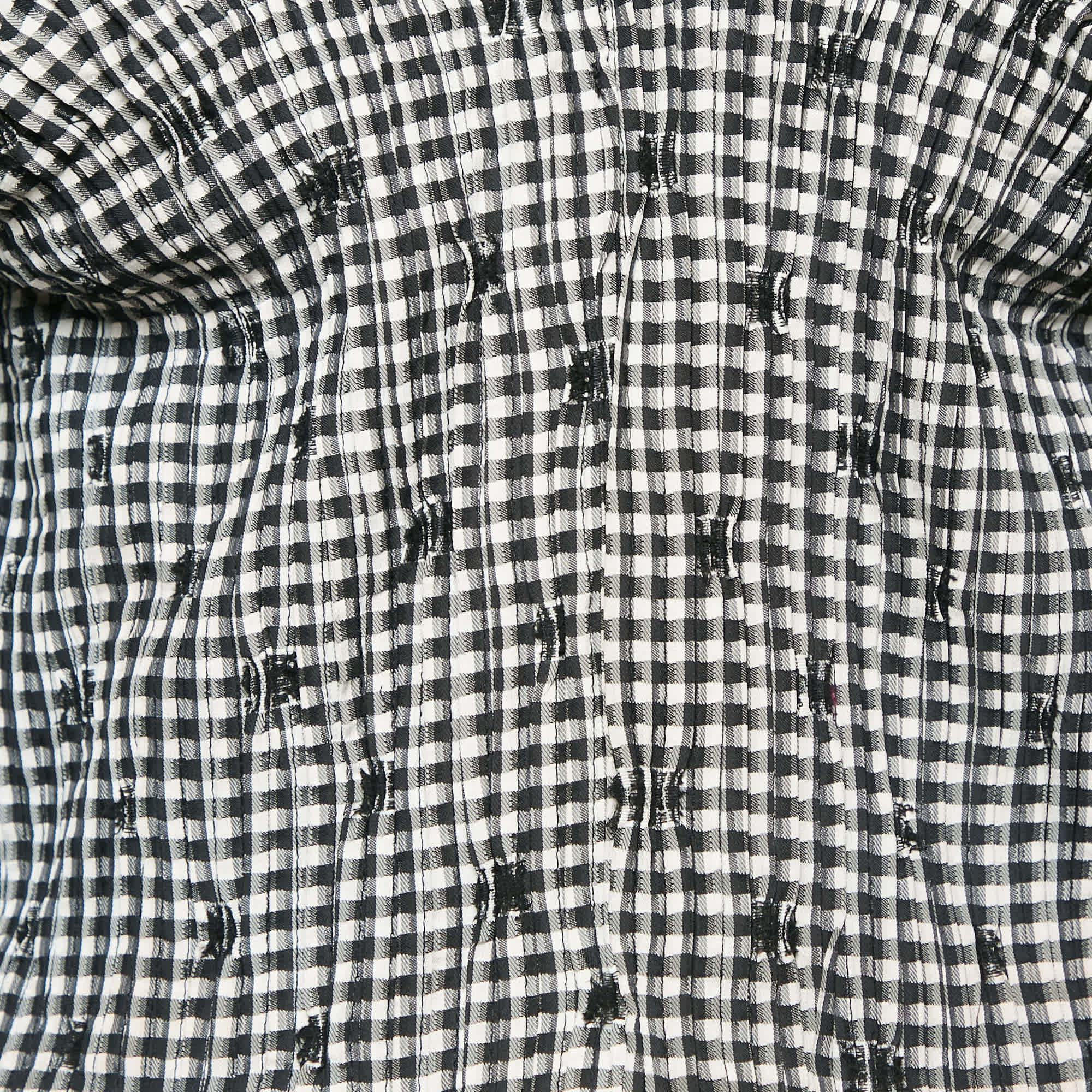 WHITE* Black/white Gingham Crepe Pleated Corset Top