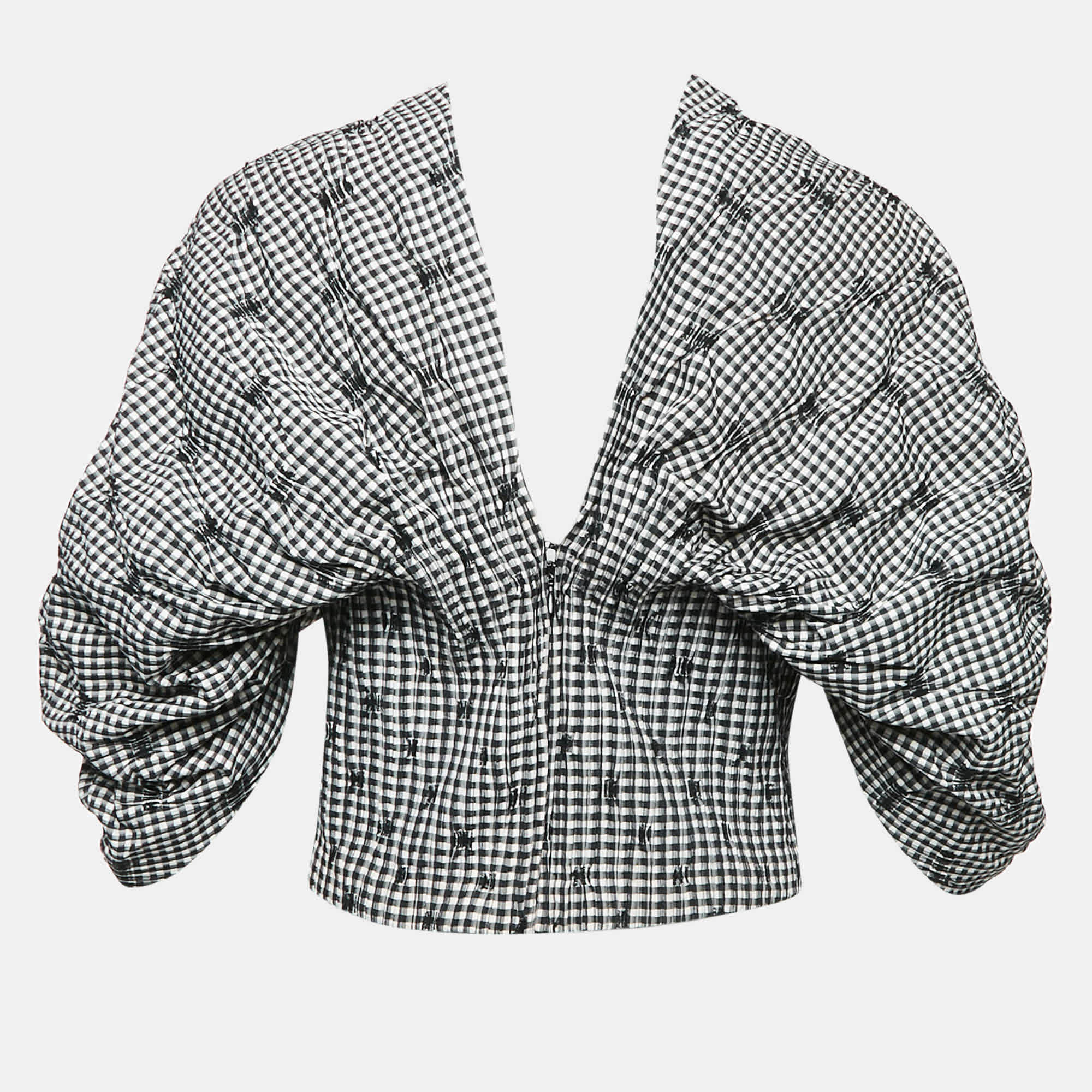 WHITE* Black/white Gingham Crepe Pleated Corset Top