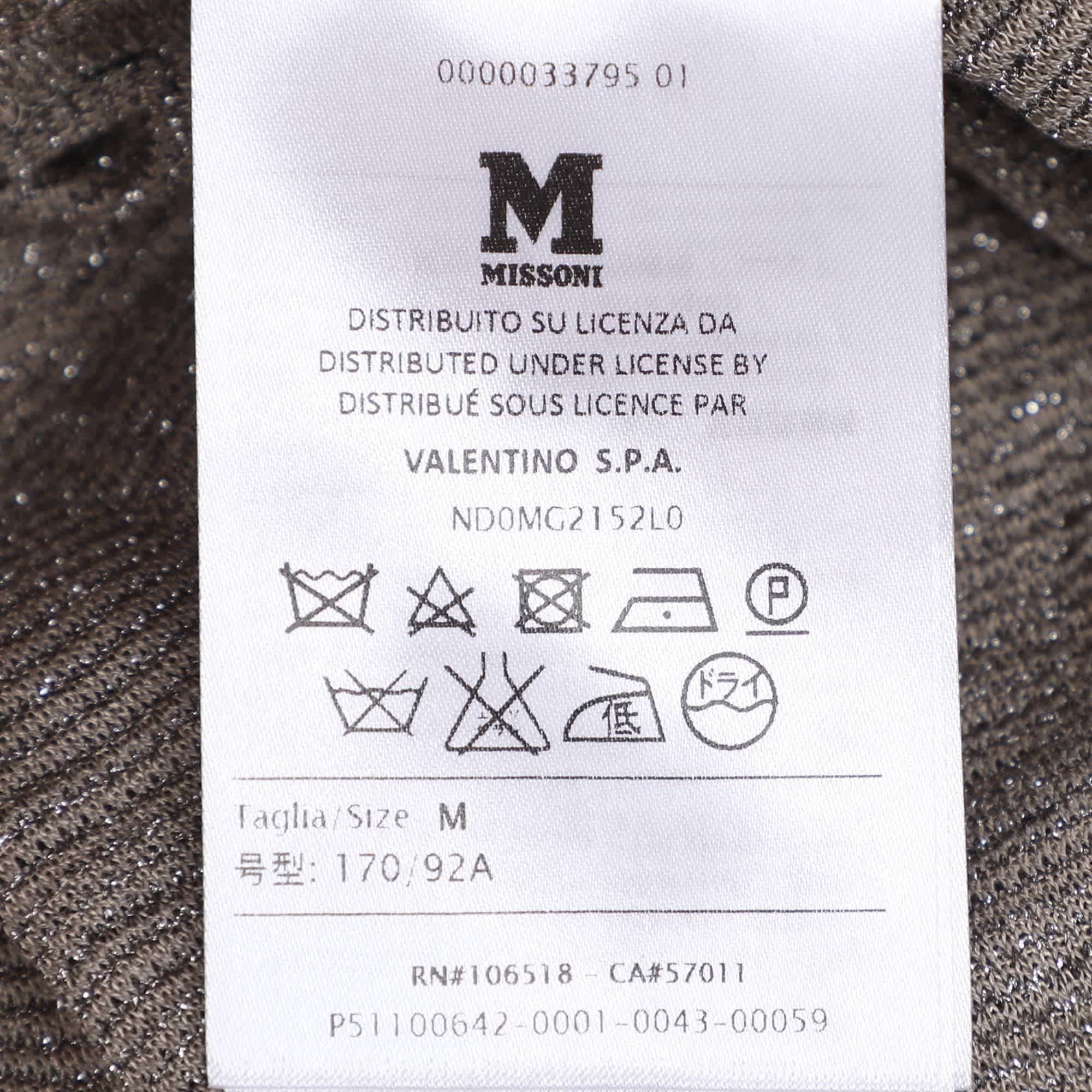 M Missoni Metallic Grey Lurex Knit Long Sleeve Pleated Tops