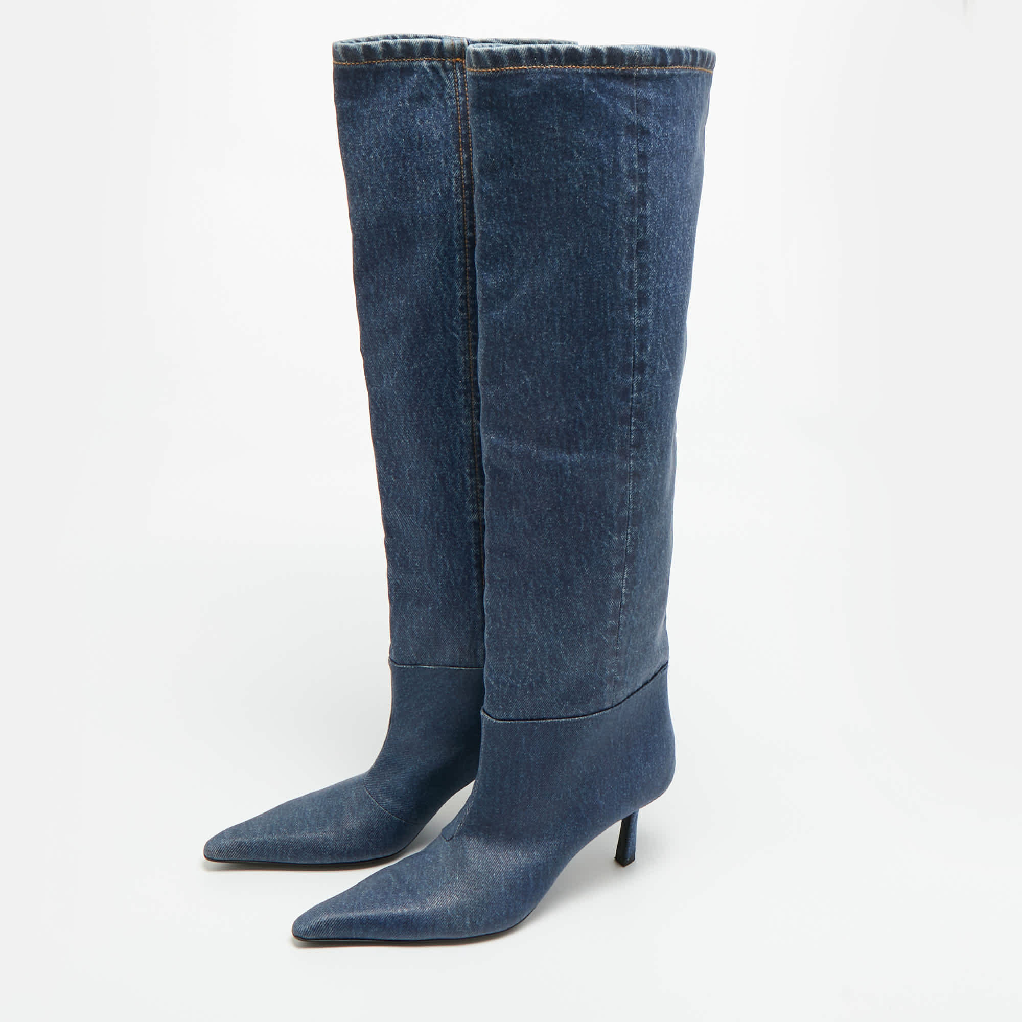 Blue Size 37 Blue Denim Knee Length Boots