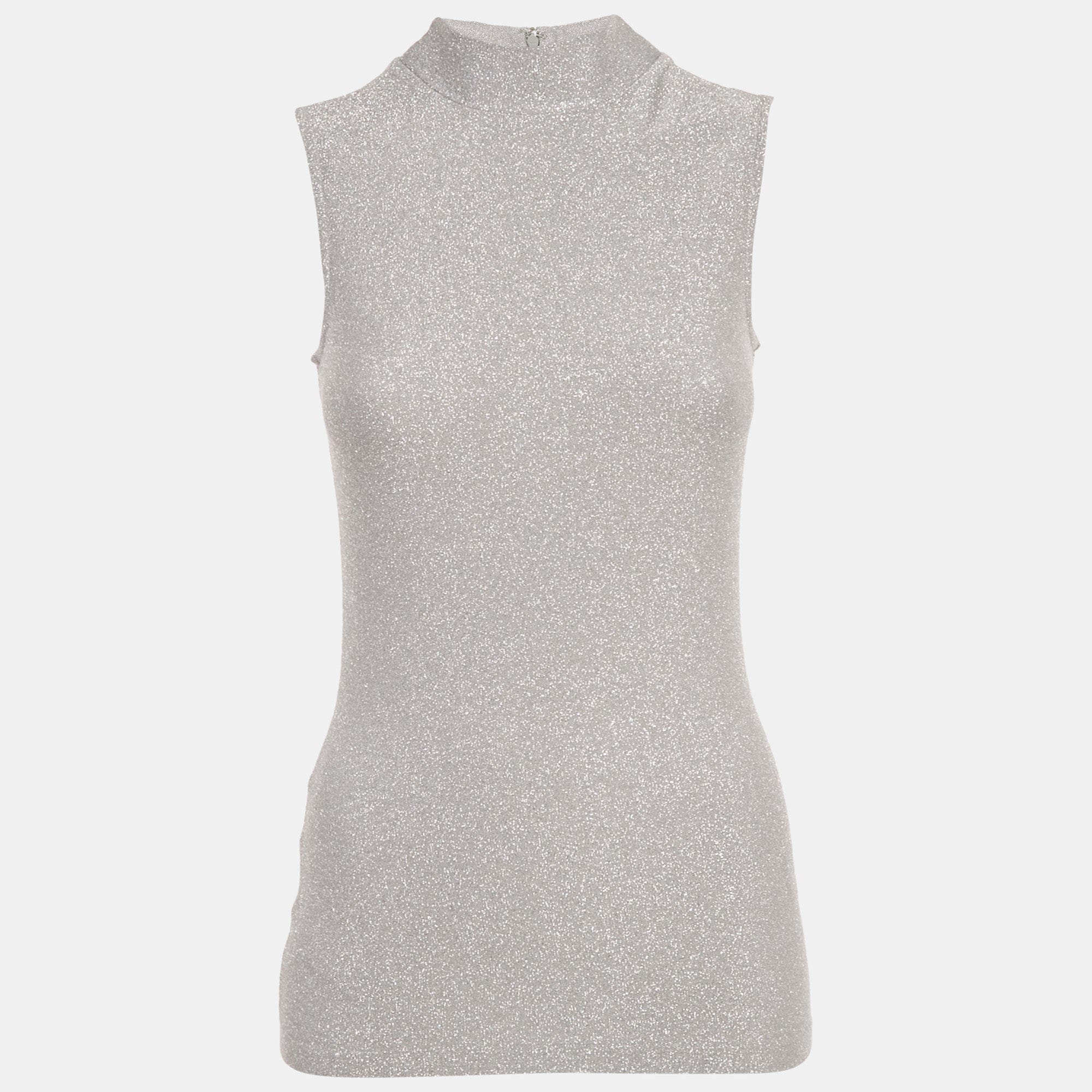 Reiss Silver Lurex Knit High Neck Aries Top
