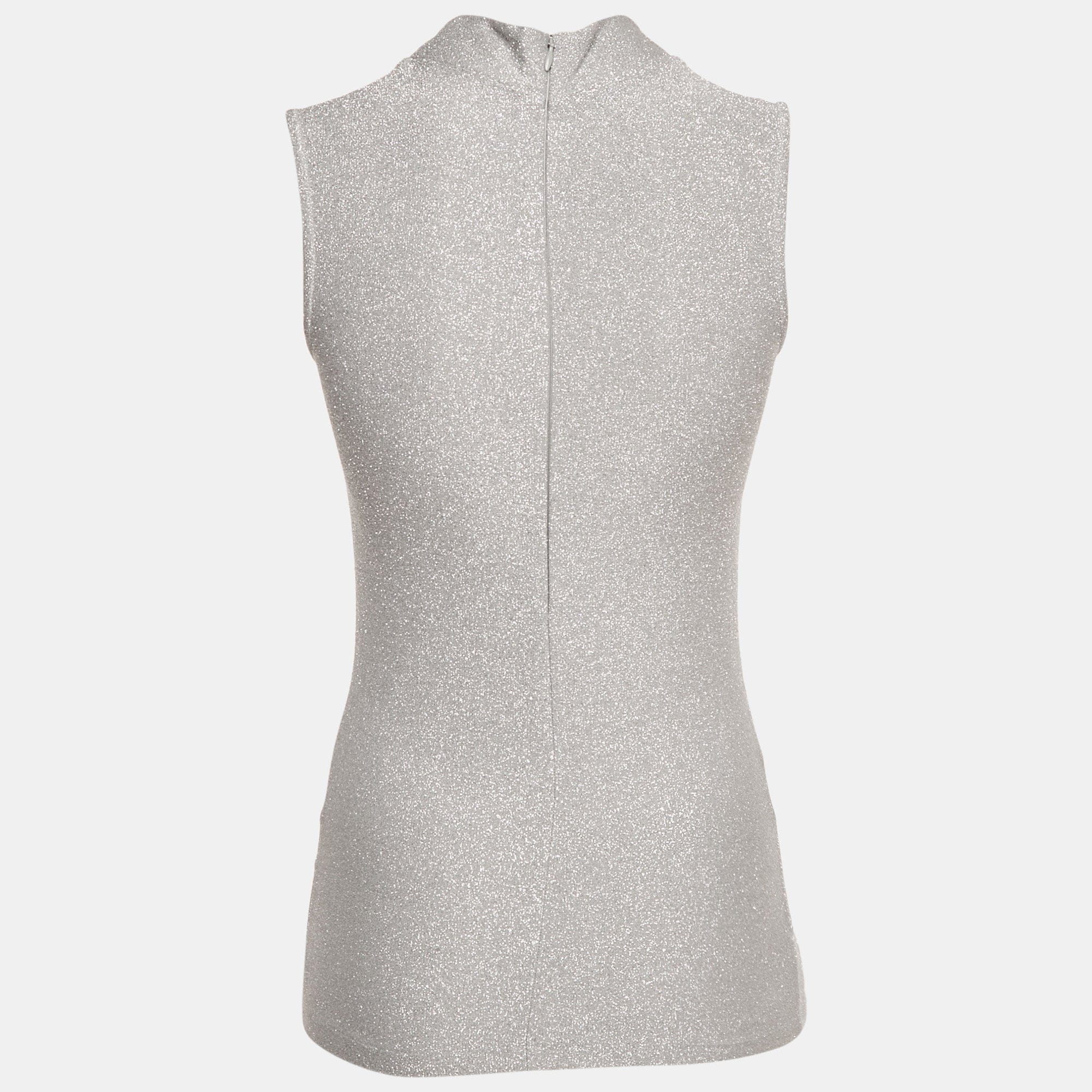 Reiss Silver Lurex Knit High Neck Aries Top