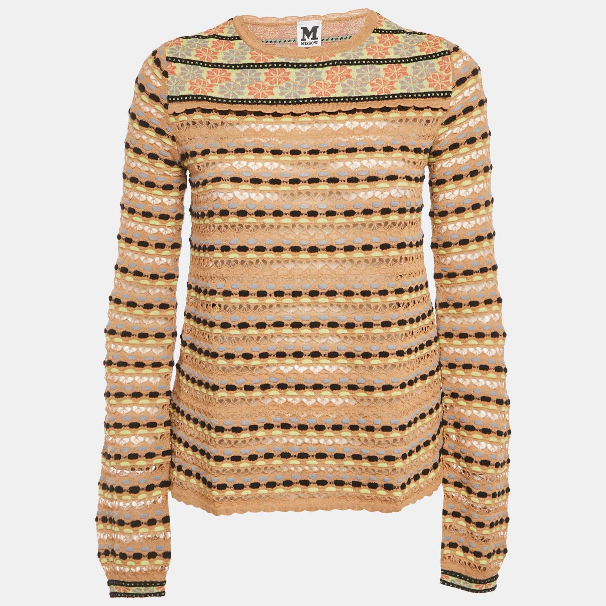 M Missoni Beige Patterned Knit Full Sleeve Top