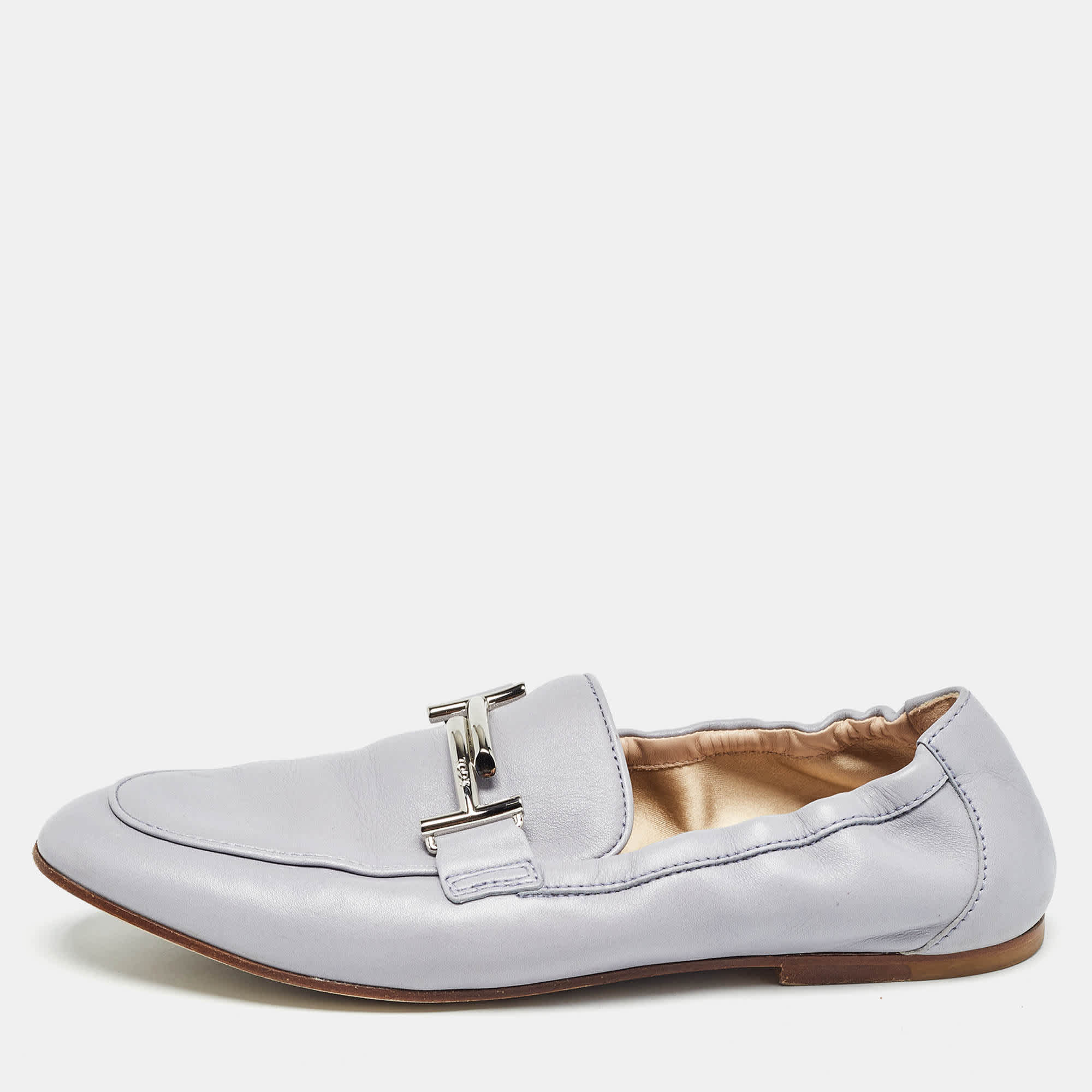 S/Double Tod's Double T Size 37.5 Blue Leather Loafers