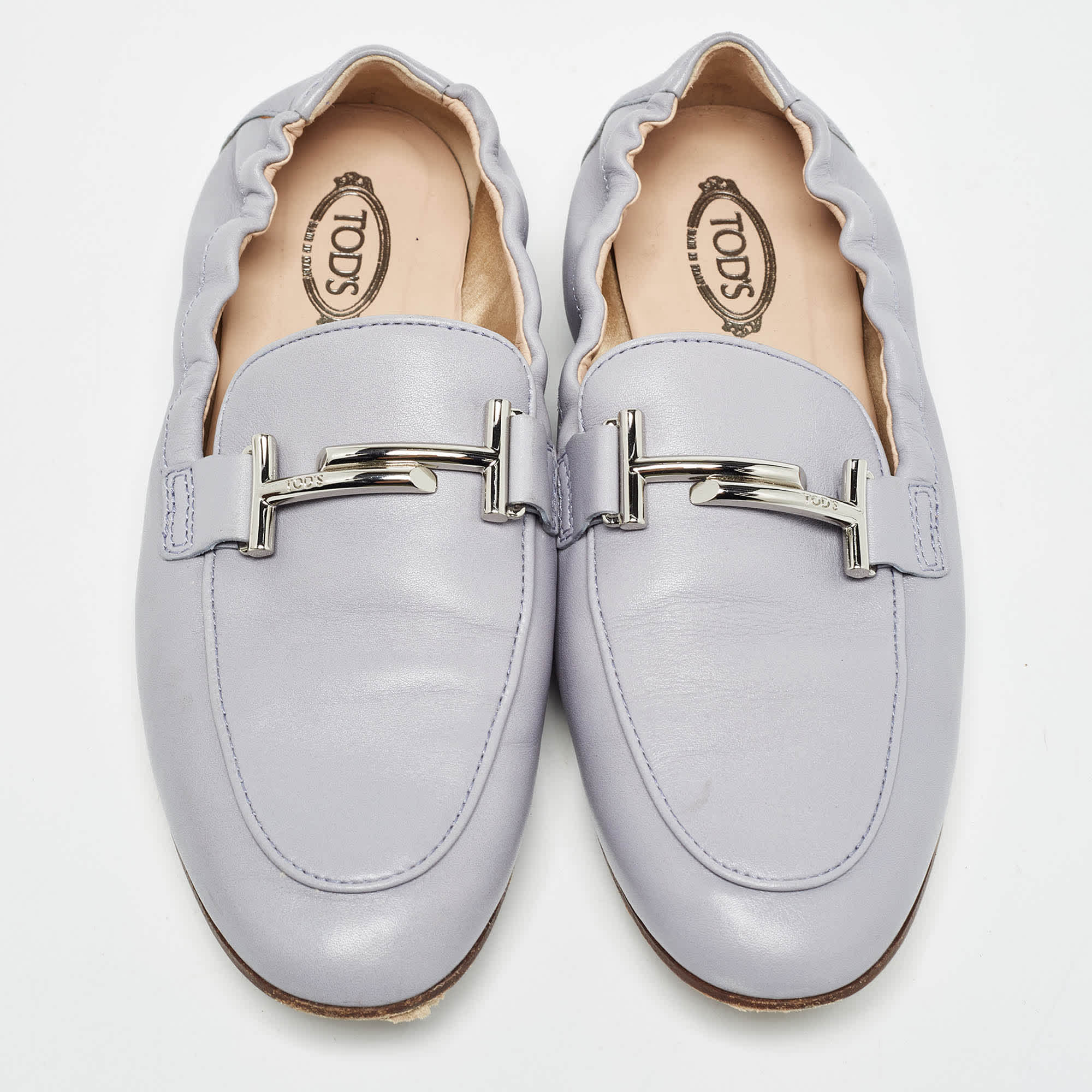 S/Double Tod's Double T Size 37.5 Blue Leather Loafers