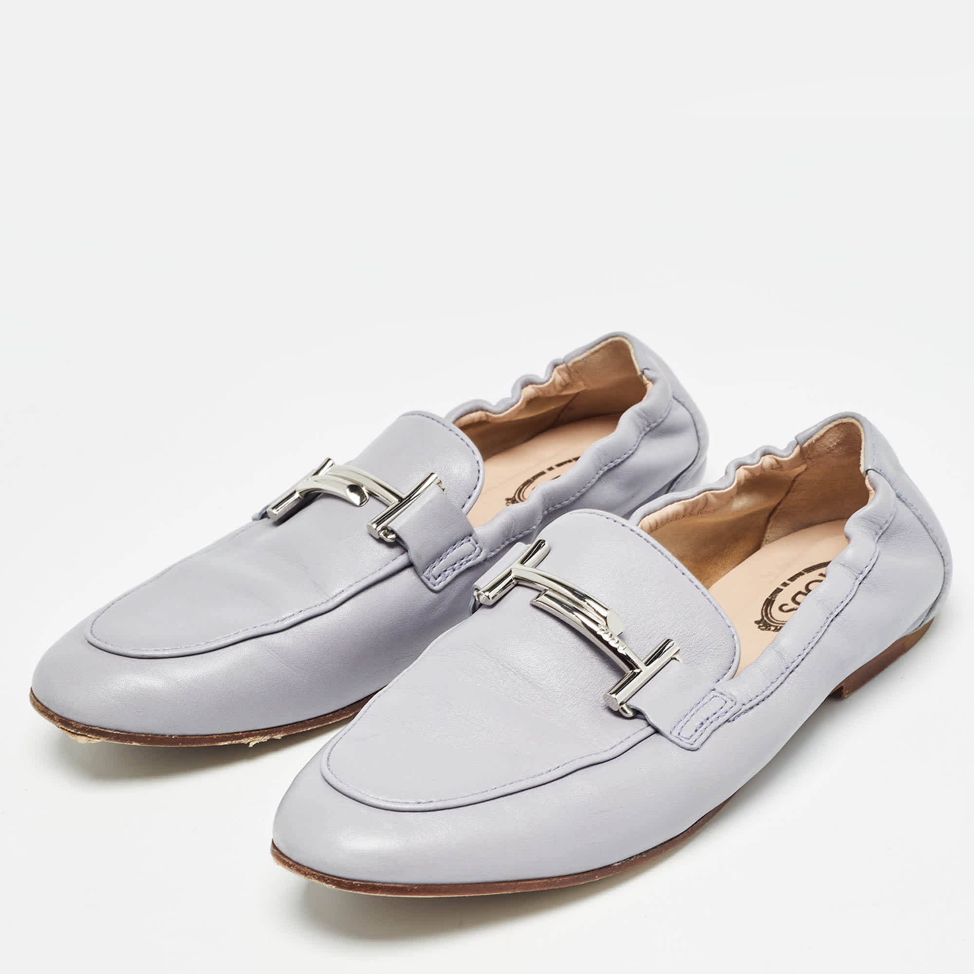 S/Double Tod's Double T Size 37.5 Blue Leather Loafers