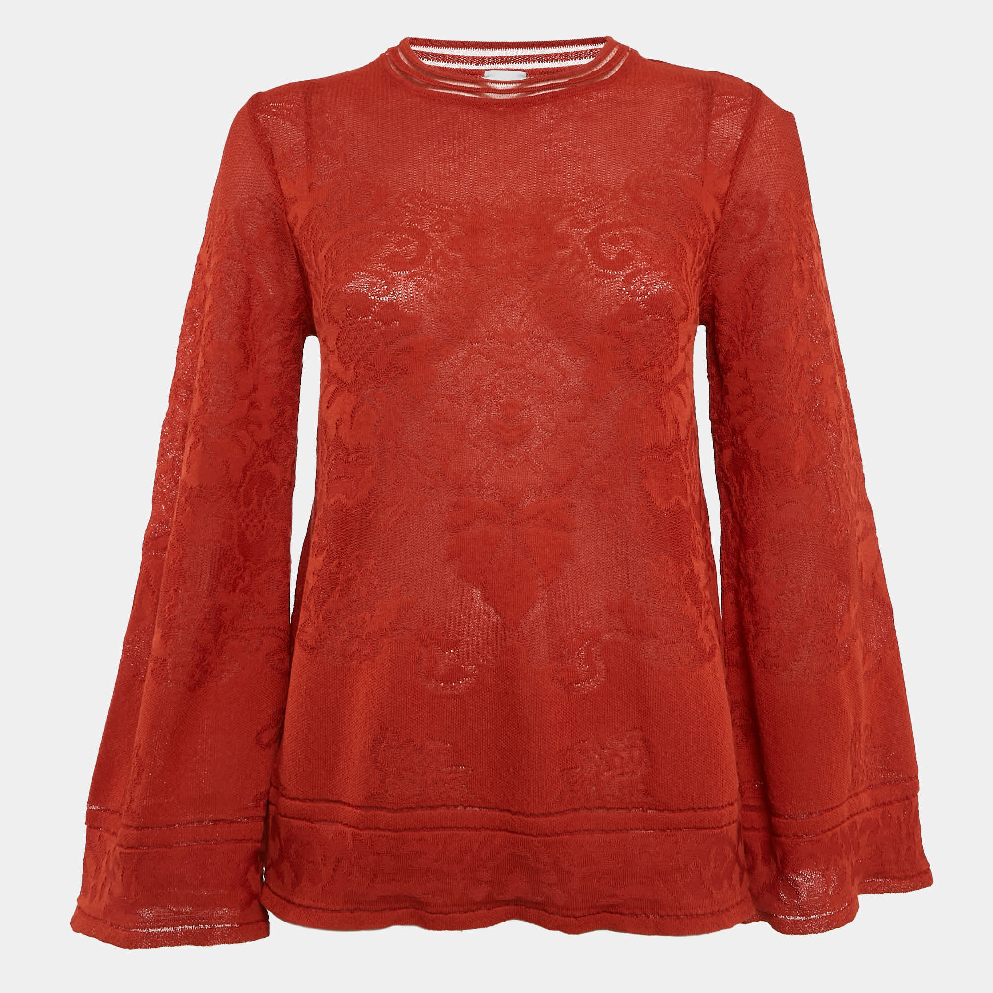 M Missoni Rust Orange Patterned Knit Round Neck Top